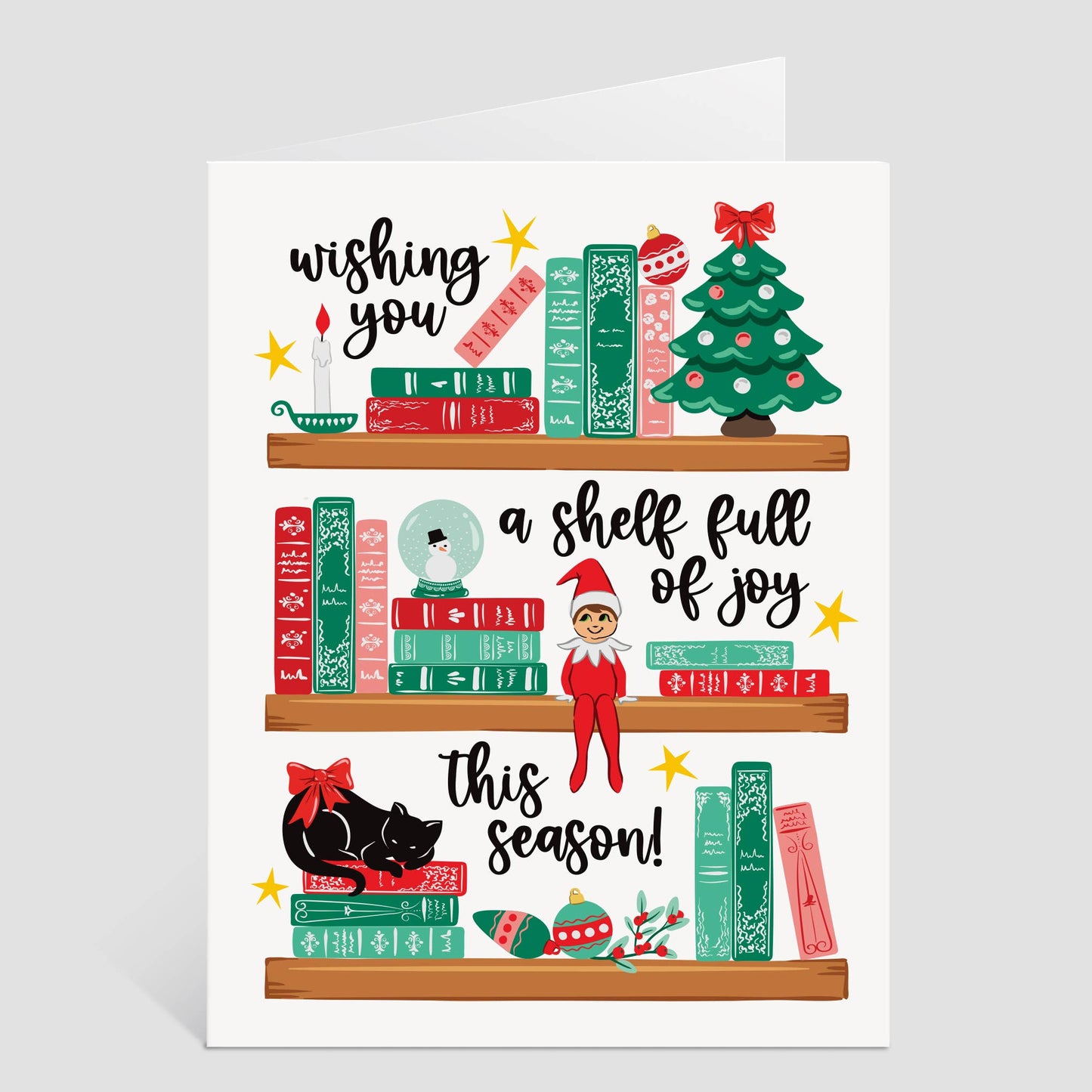 A Shelf Full of Joy Christmas Card | Bookish Holiday Greeting Card