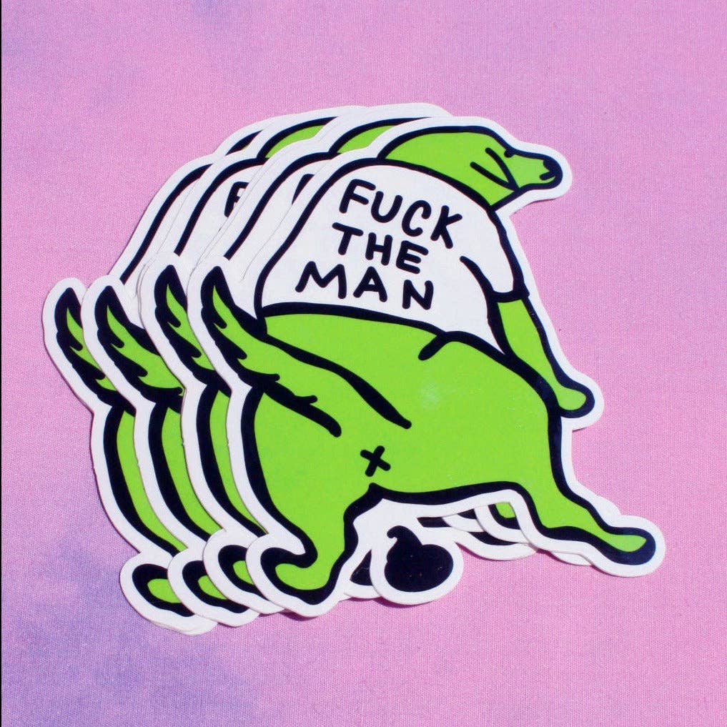 Green graphic with text on a pink and purple gradient background