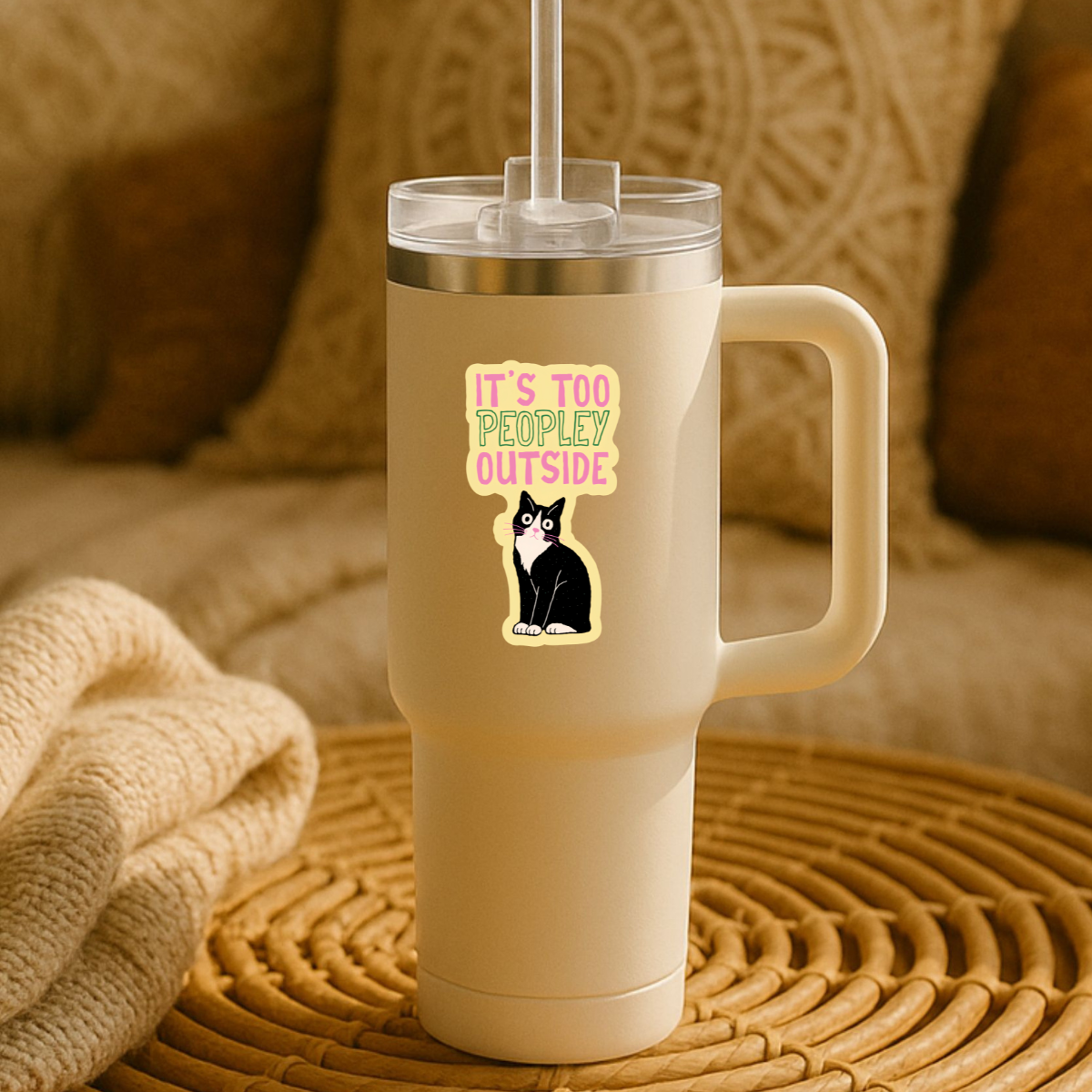 It’s Too Peopley Outside Cat Sticker | Funny Introvert Vinyl Sticker