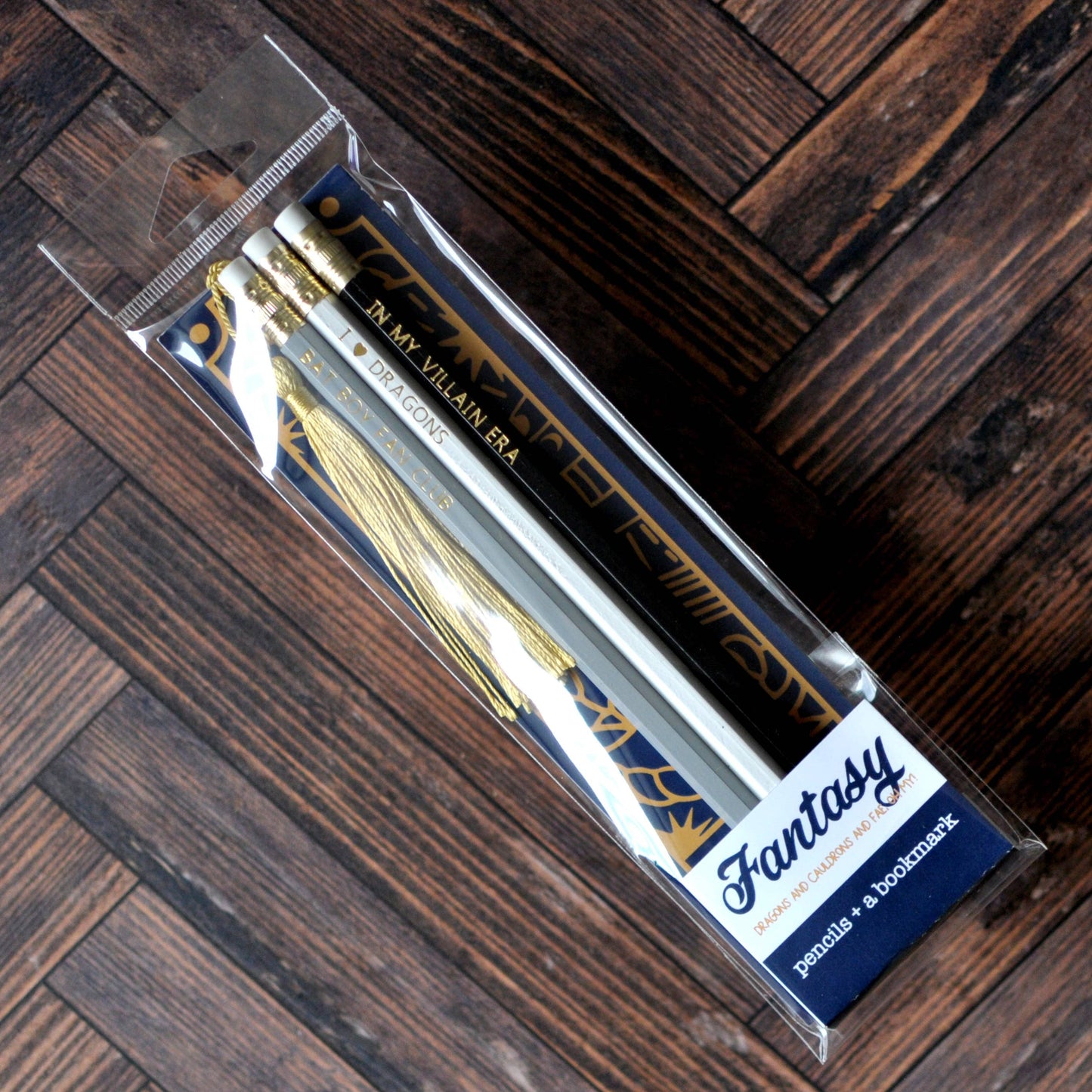 Fantasy Book Lover Pencil & Bookmark Set – Villains, Dragons, Bat Boys