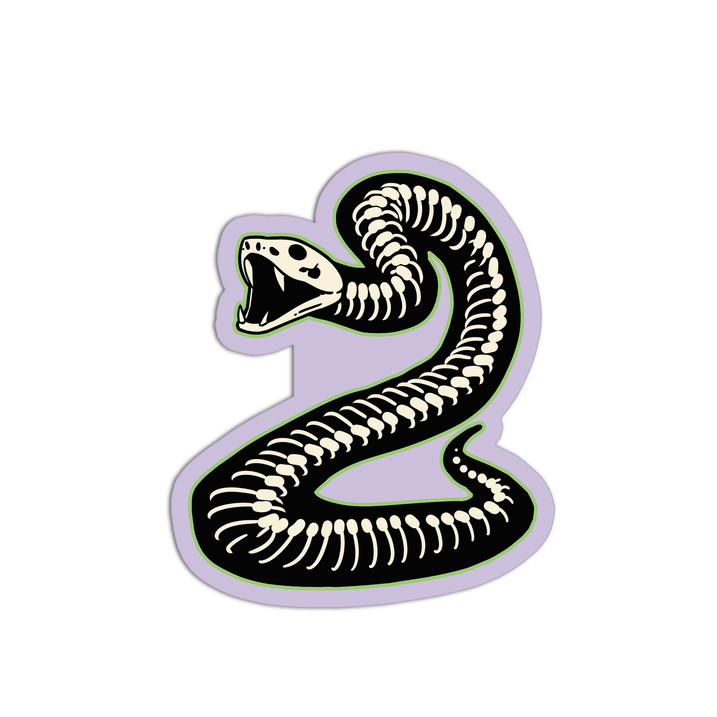 Sticker with a snake skeleton design on a white background