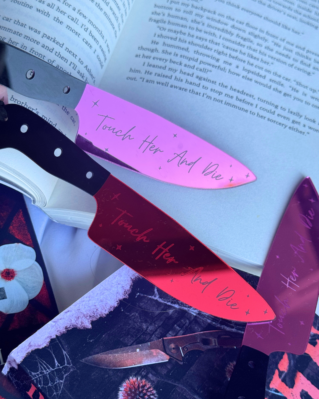 Touch Her and Die – Mirrored Knife Bookmark