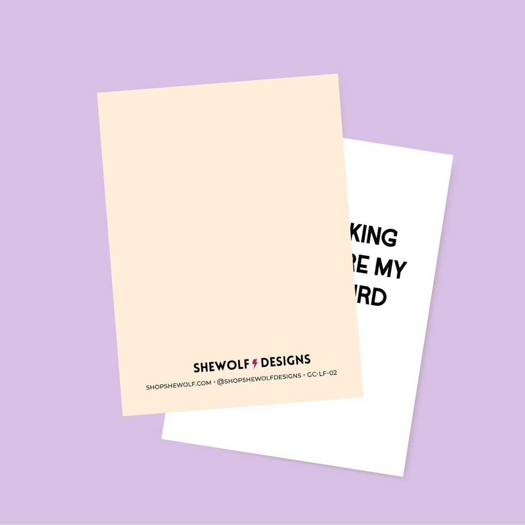 Two greeting cards with text on a purple background