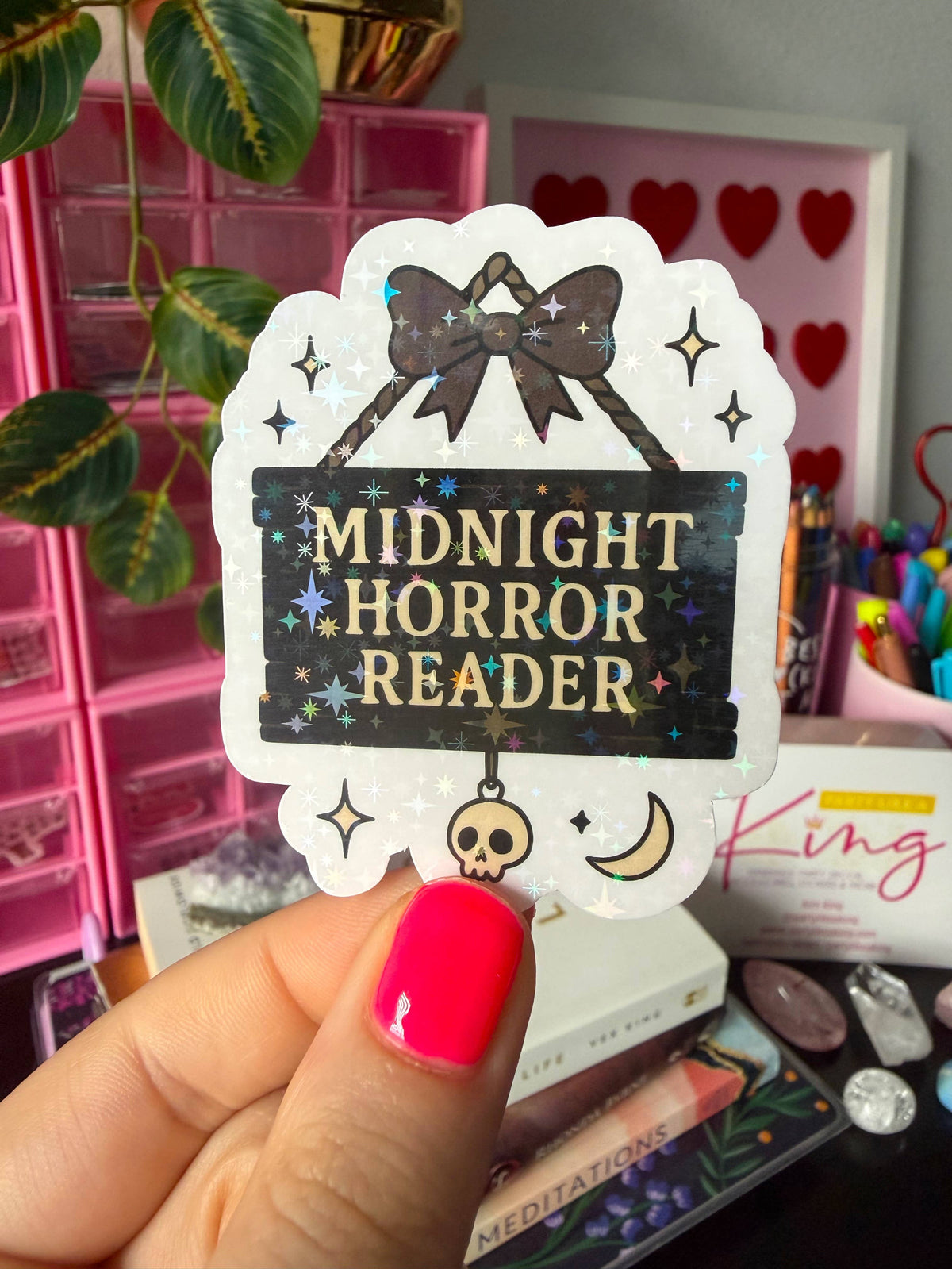 Midnight Horror Reader Sticker | Holographic Spooky Bookish Sticker