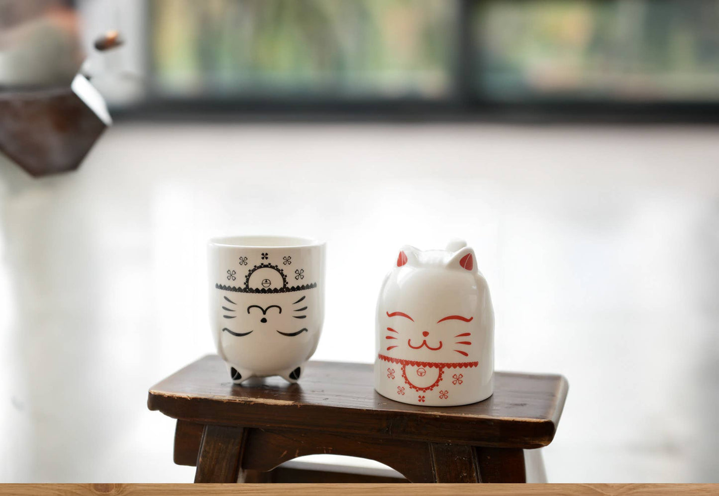 Ceramic Cat Mugs – Red & Black Set (11 oz) – Lucky Sips Ahead!