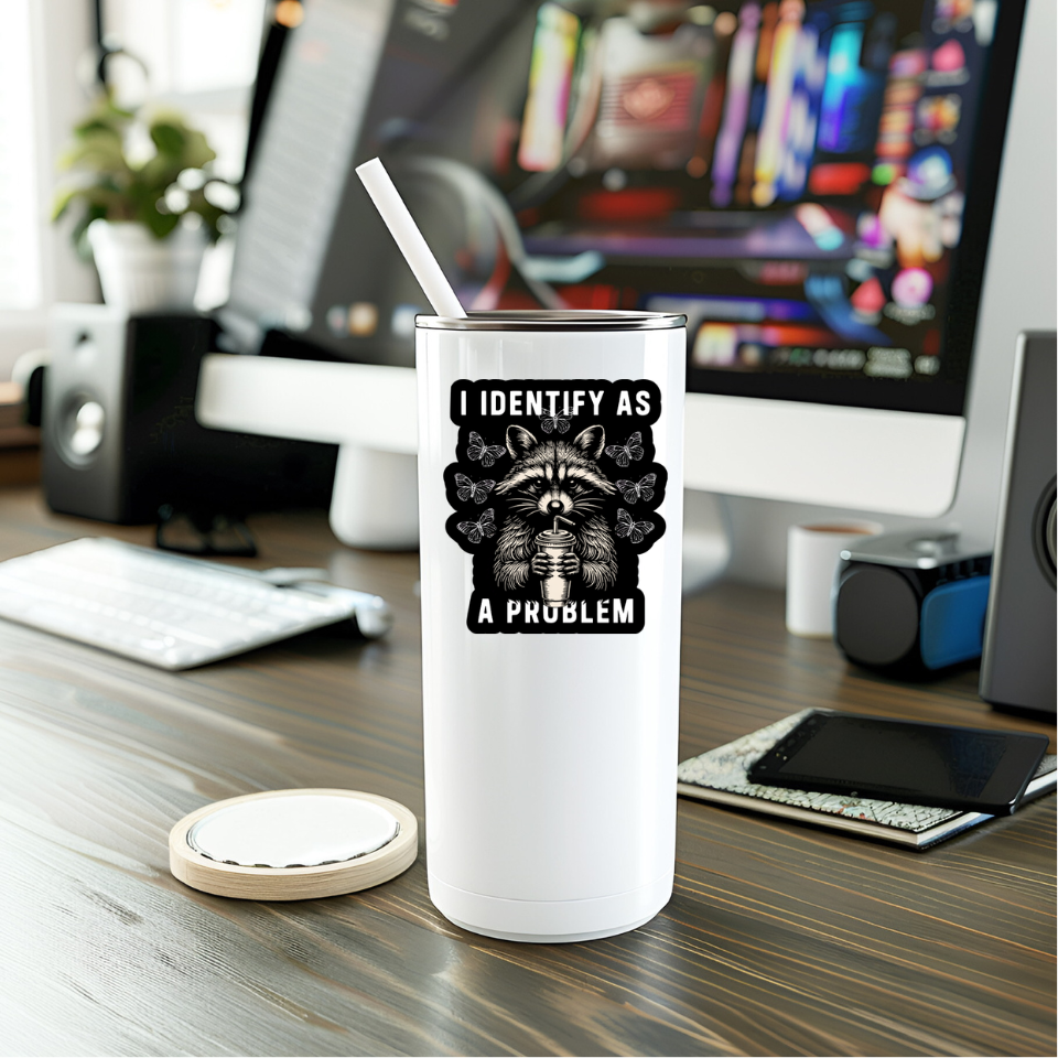 I Identify as a Problem Sticker | Funny Raccoon Vinyl Decal