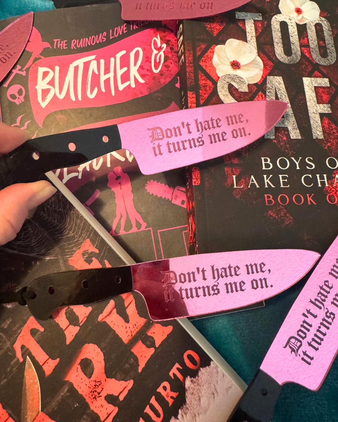 Don’t Hate Me, It Turns Me On – Pink Mirrored Knife Bookmark