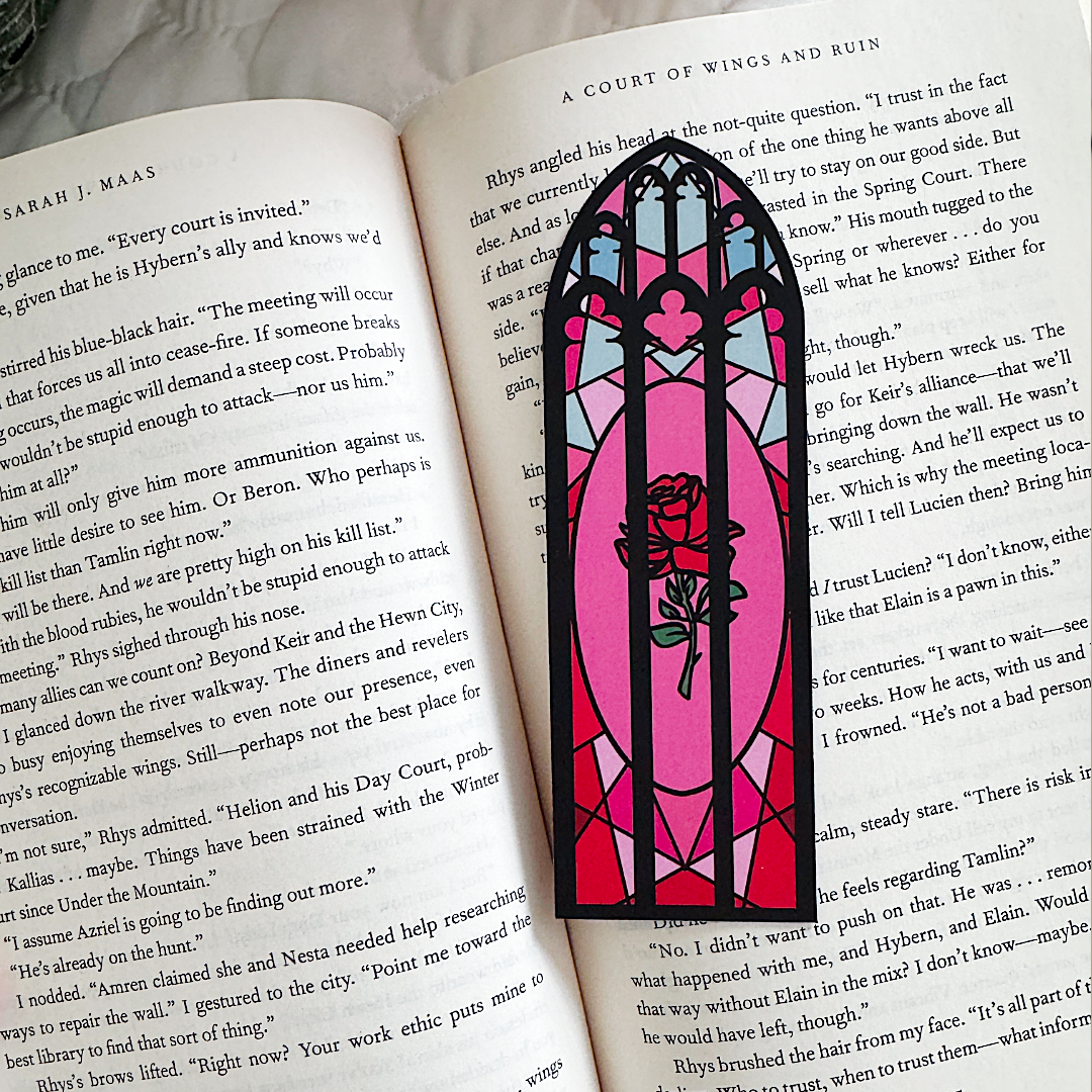 Stained Glass Bookish Bookmark | Gothic Rose Die-Cut Bookmark