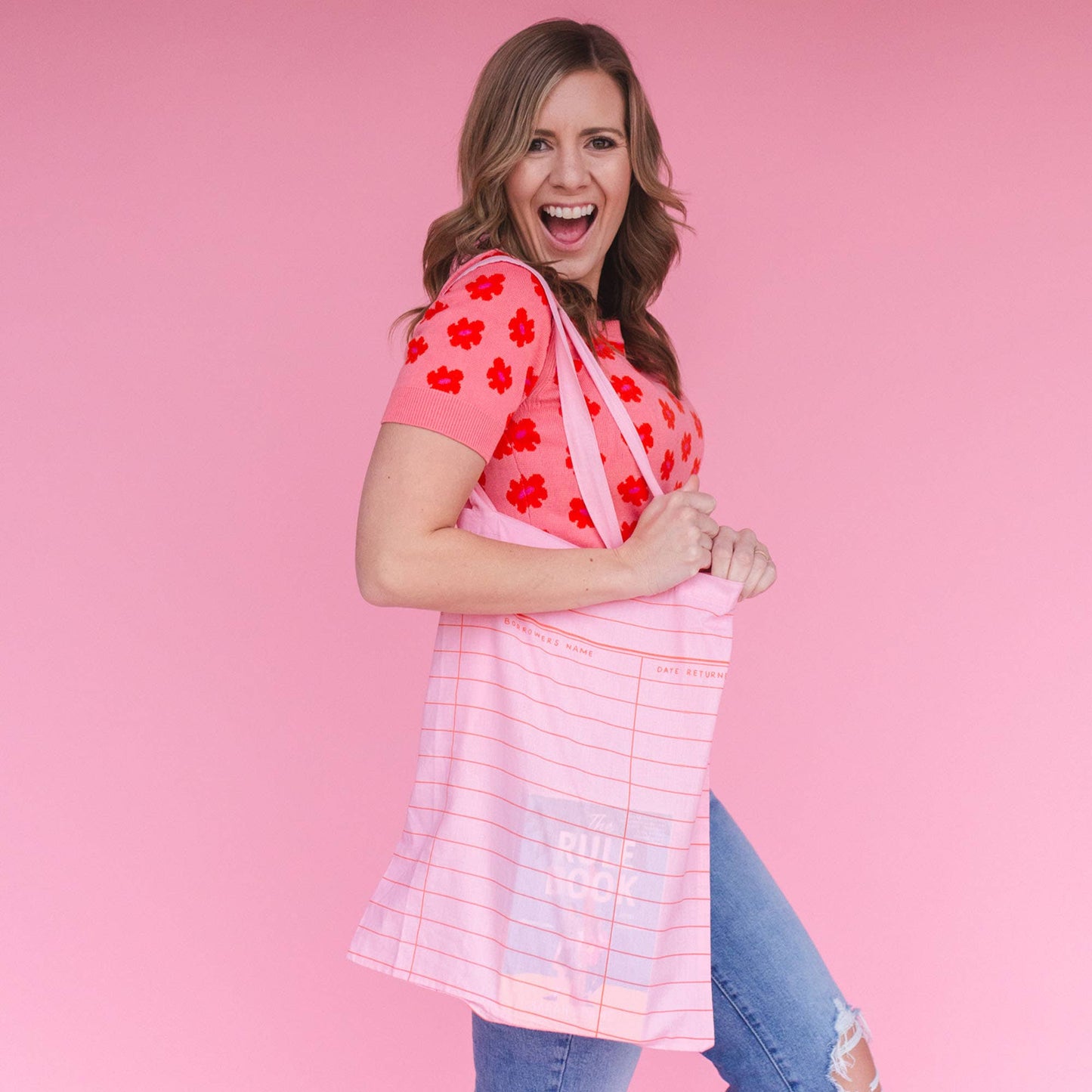 Pink Library Card Lightweight Foldable Tote Bag