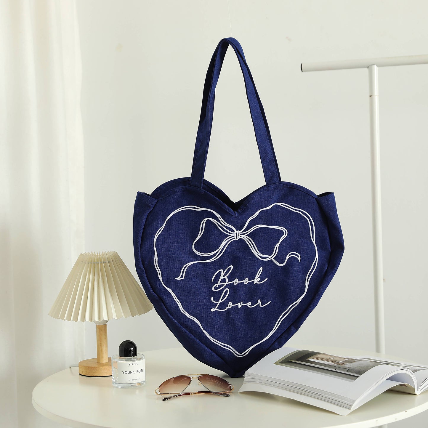 Book Lover Heart Embroidered Tote Bag | Reader Tote