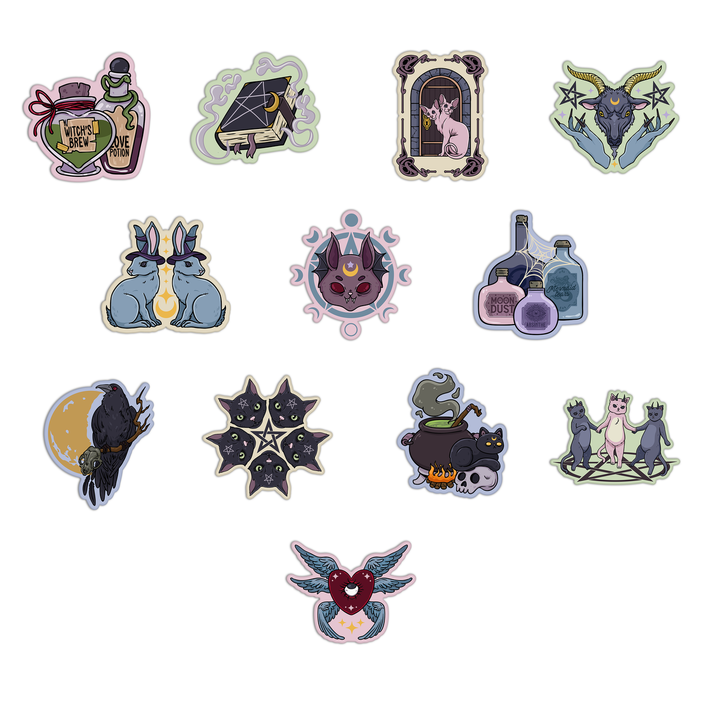 Collection of various stickers with different designs on a white background