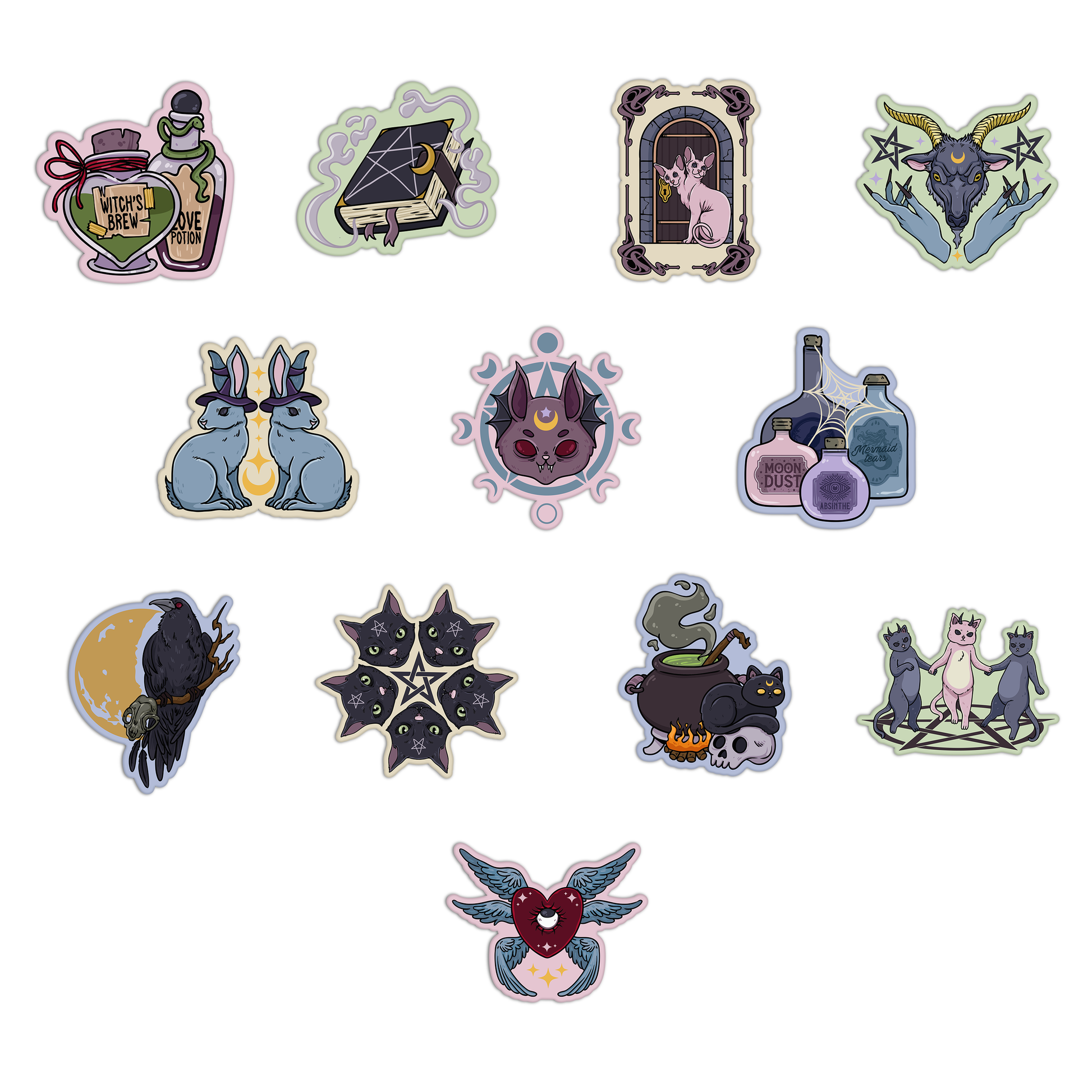 Collection of various stickers with different designs on a white background