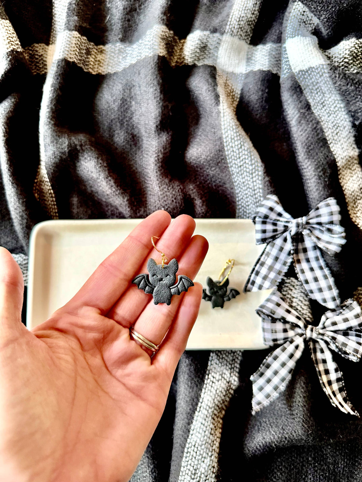 Happy Bat Earrings | Polymer Clay Halloween Earrings