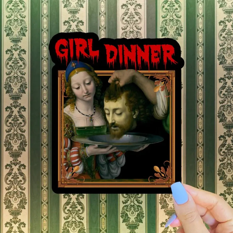 Girl Dinner Sticker | Dark Feminist Humor & Gothic Art Vinyl Decal