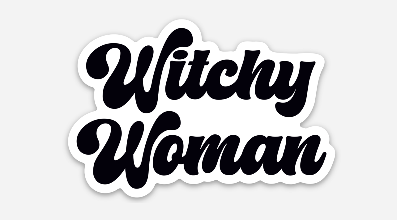 Sticker with 'Witchy Woman' text on a white background