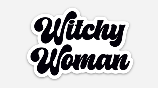Sticker with 'Witchy Woman' text on a white background