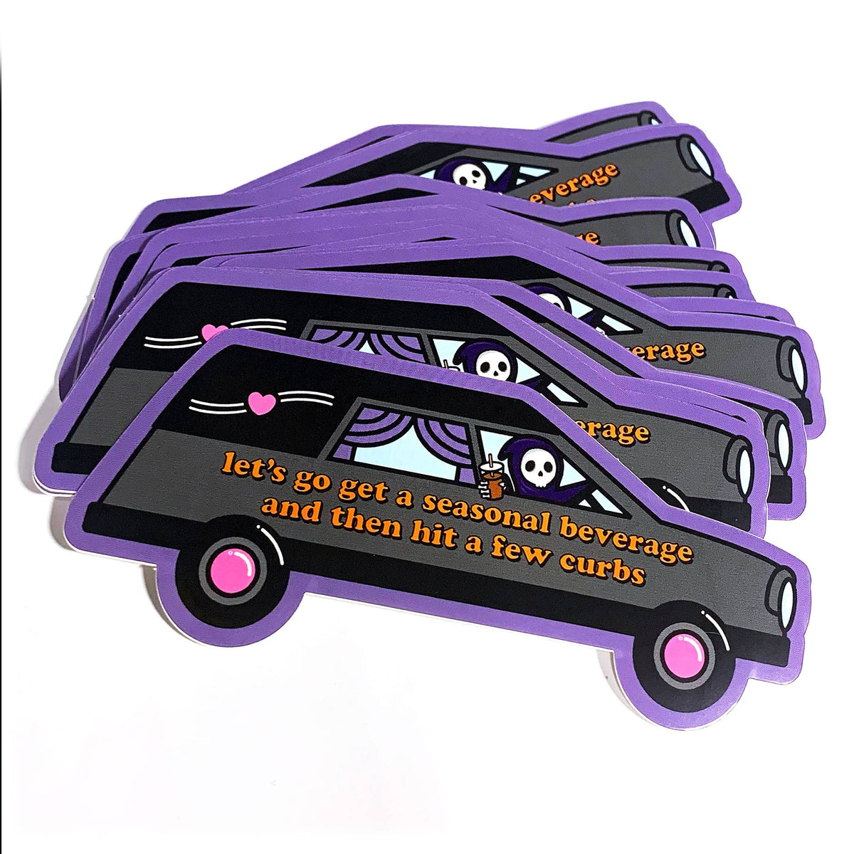 Seasonal Beverage & Hit a Few Curbs Sticker | Funny Grim Reaper Fall Sticker