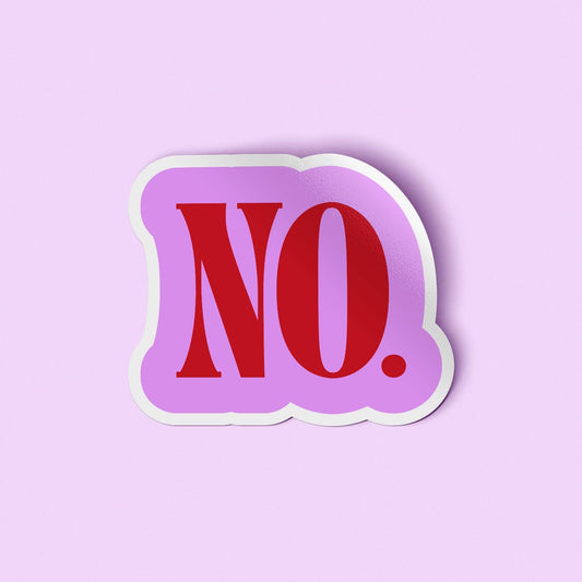 Sticker with 'NO.' in red on a purple background