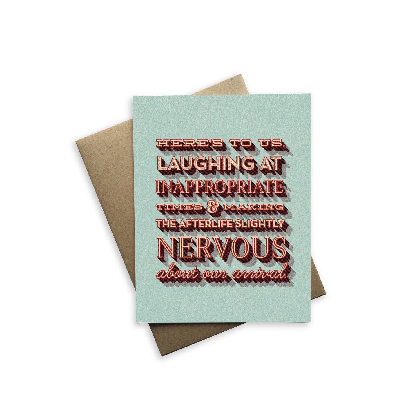 Greeting card with humorous text on a light blue background