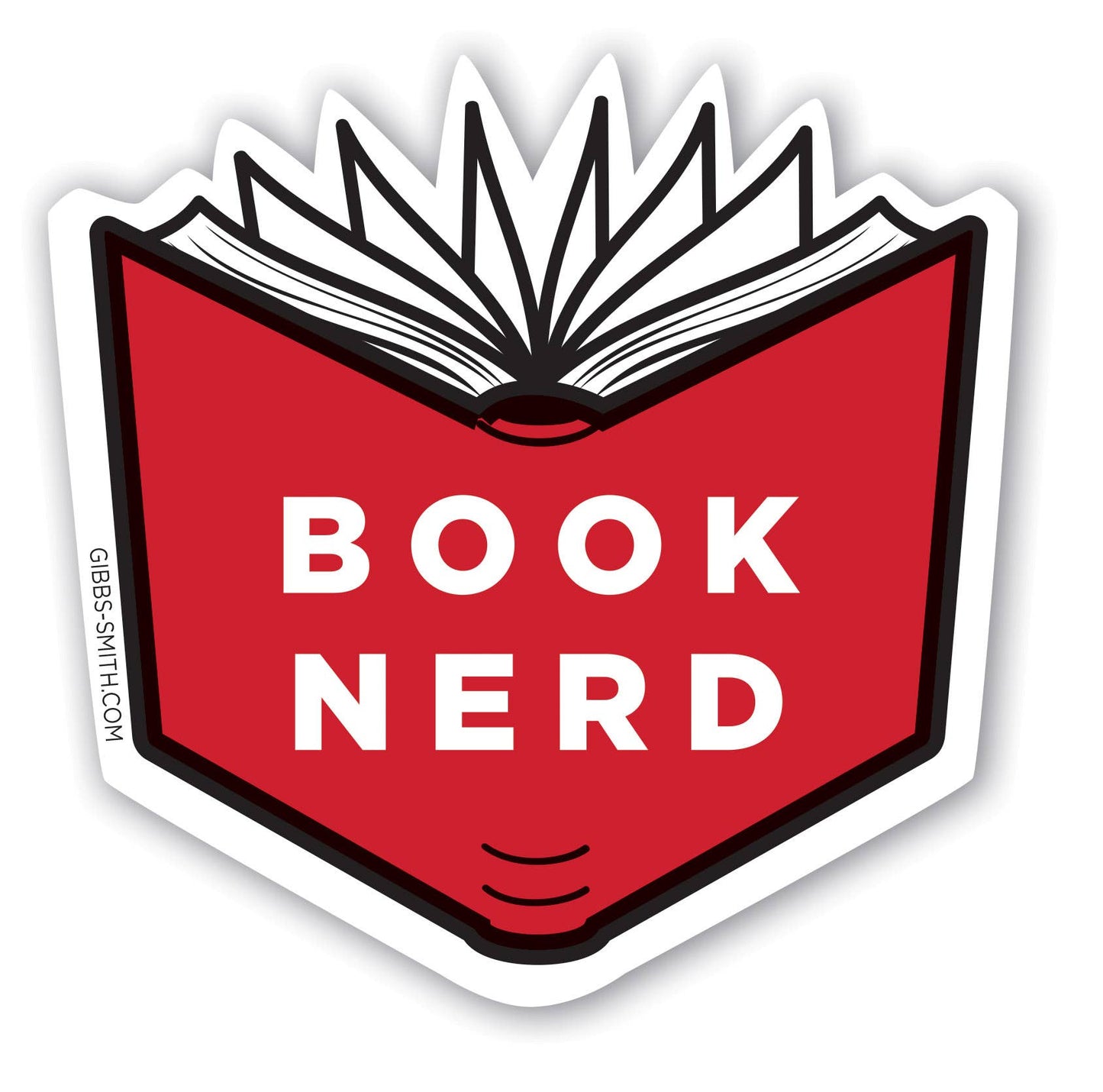 Sticker with an open book design and 'BOOK NERD' text on a white background