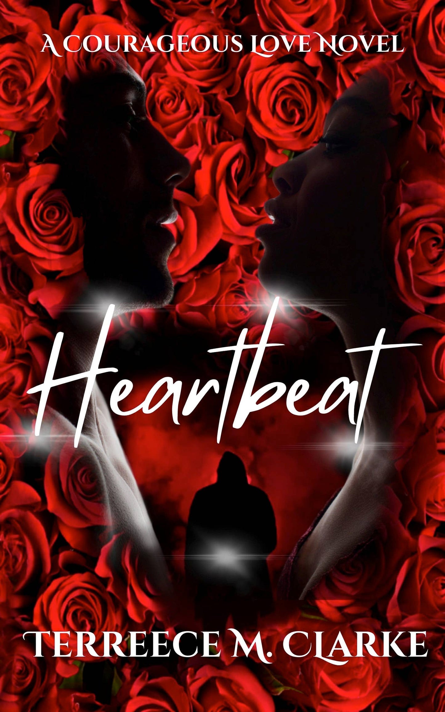 Book cover of 'Heartbeat' with red roses and silhouettes against a dark background