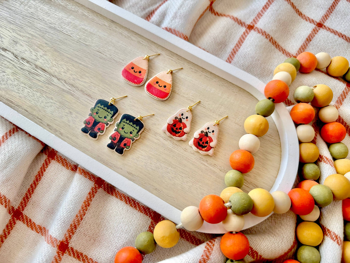 Cute Halloween Earrings | Candy Corn, Frankenstein & Ghost Clay Earrings