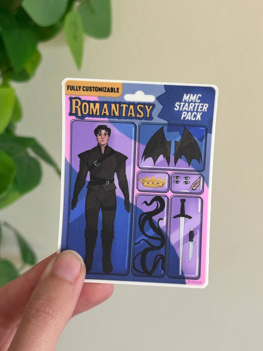 Packaged product labeled 'Romantasy' with character illustration and game components.