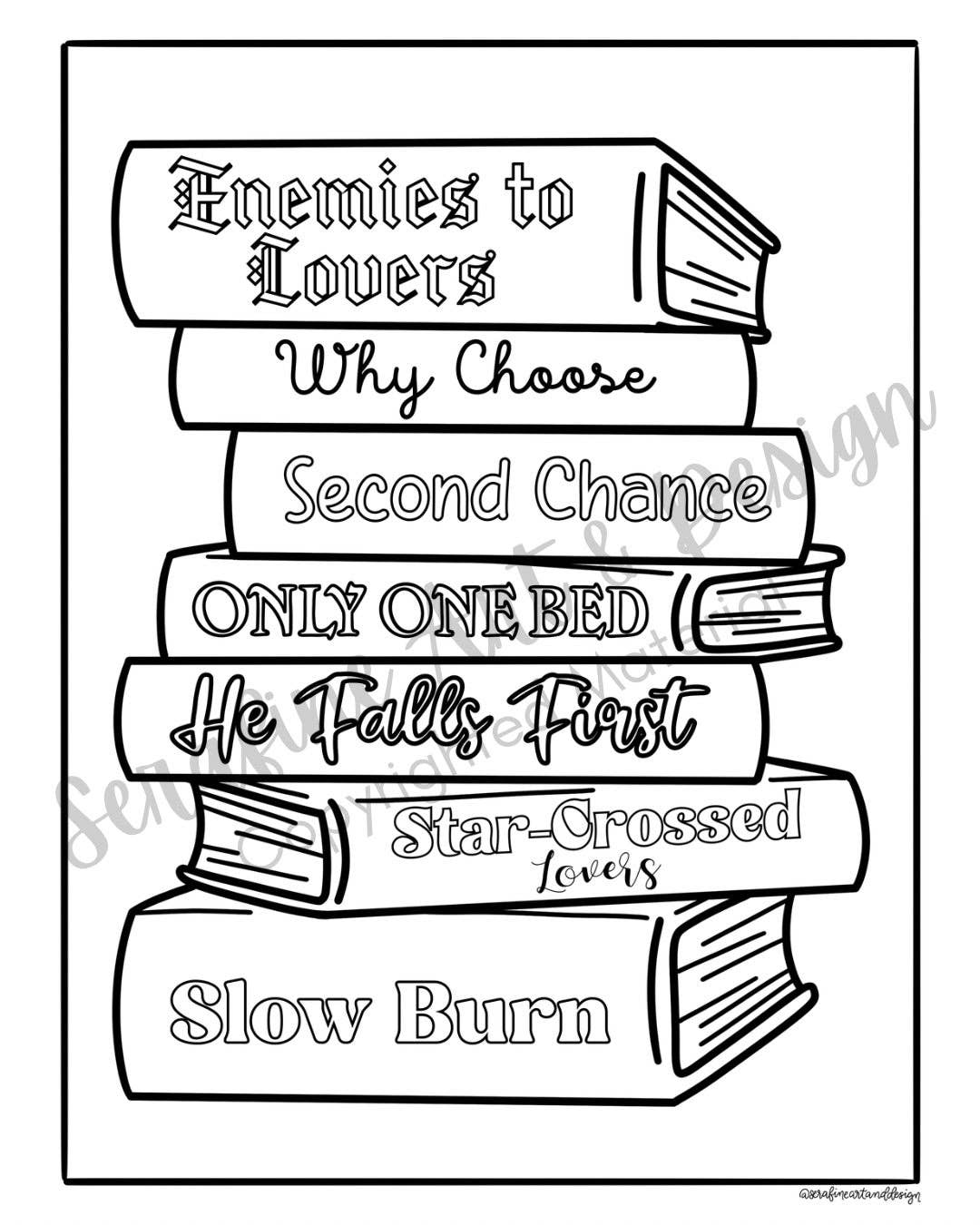 Stack of books with romantic book titles on a white background