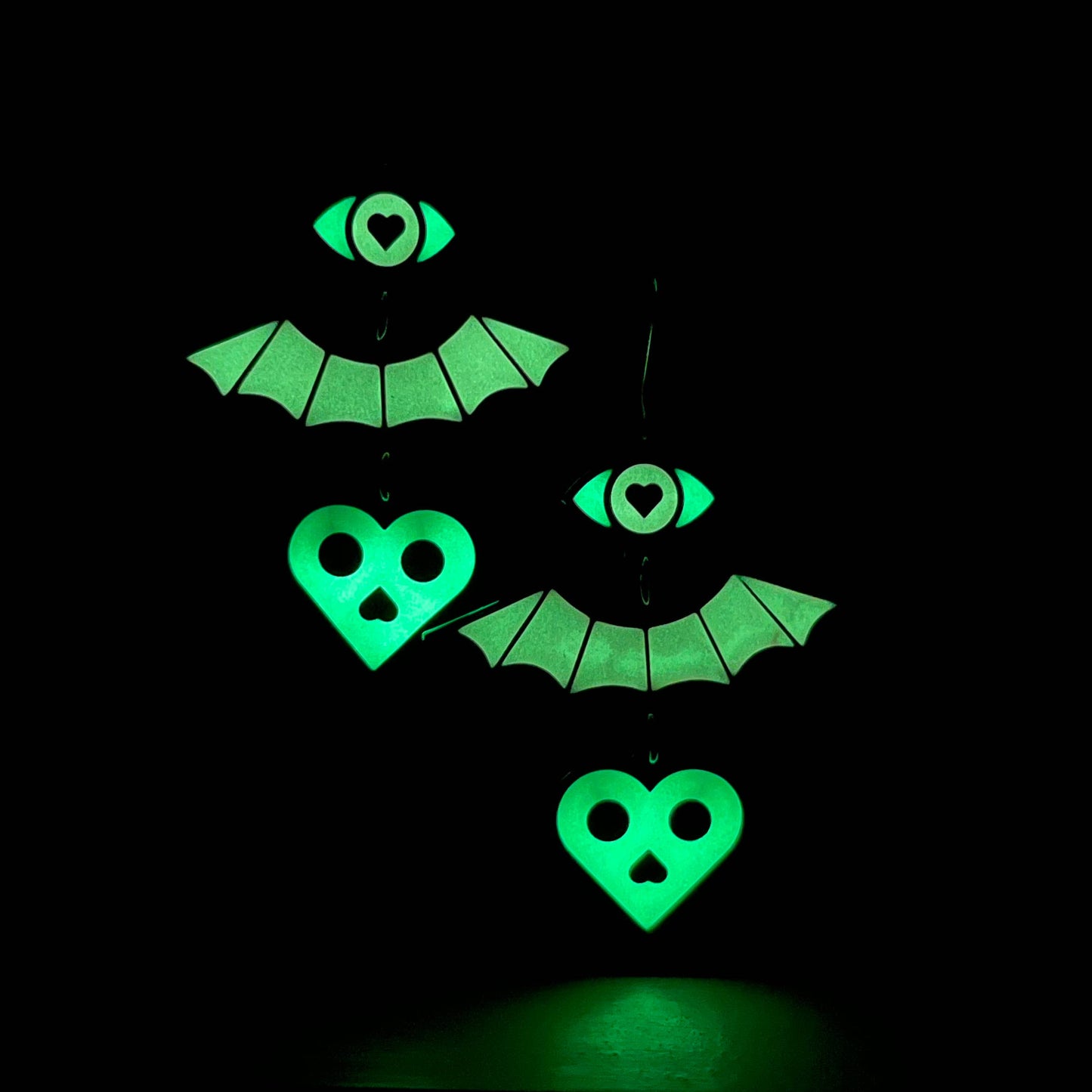 Spooky Glow-in-the-Dark Earrings | Bat Wing & Skull Heart Halloween Earrings