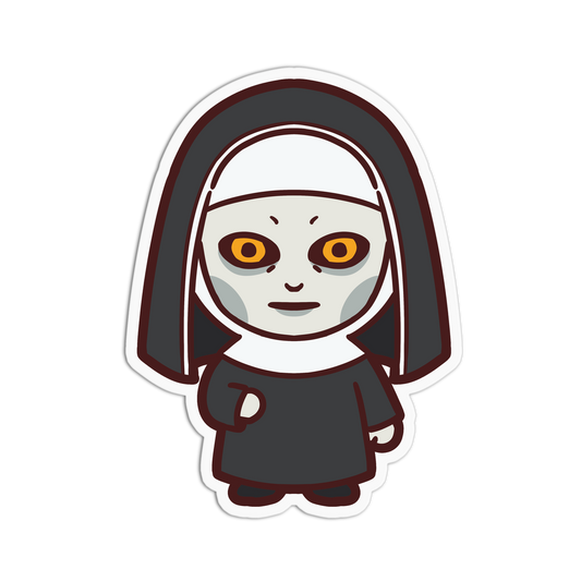 Cartoon character of a nun with yellow eyes on a white background