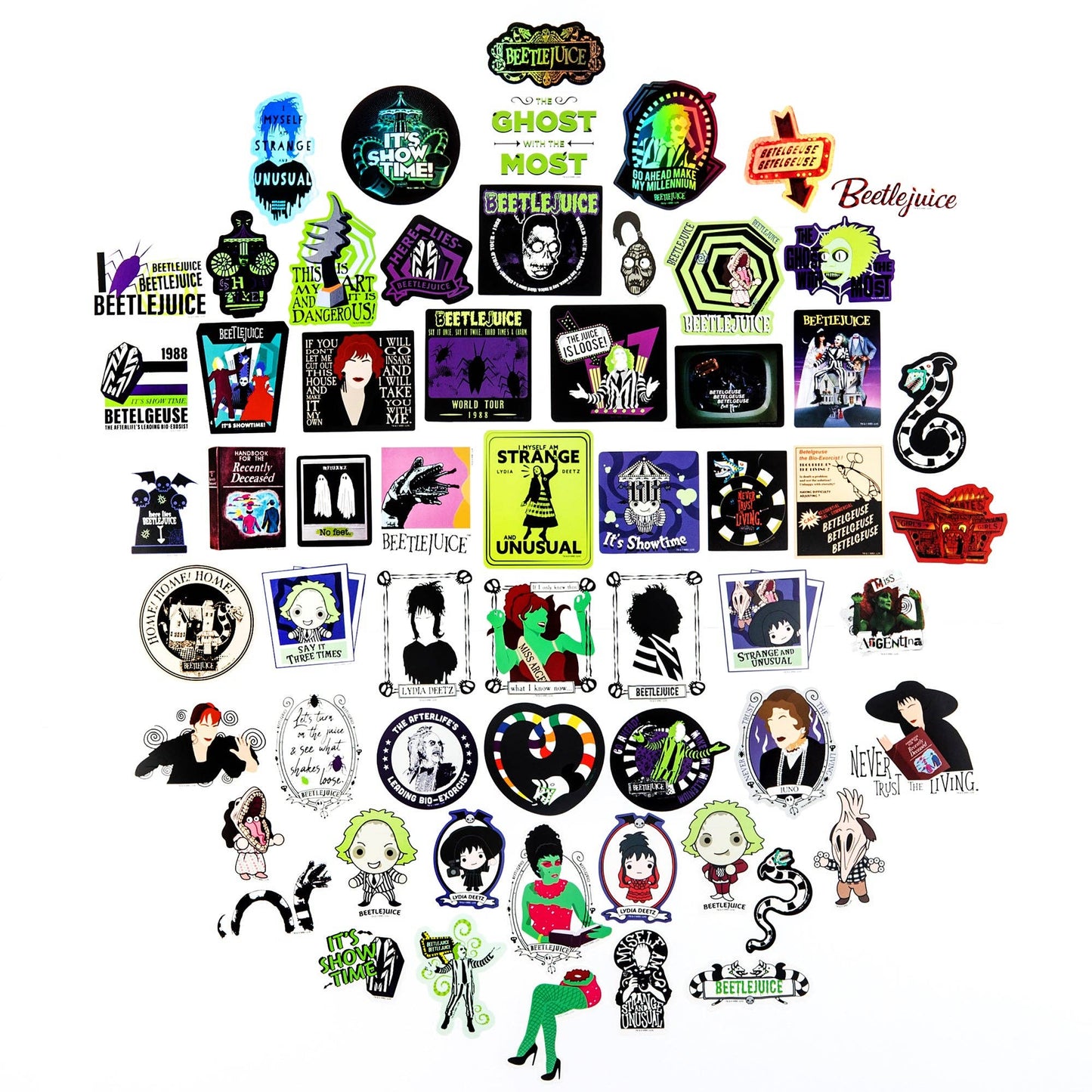 Beetlejuice Never Trust the Living Decals | 60-Pack Vinyl Sticker Set