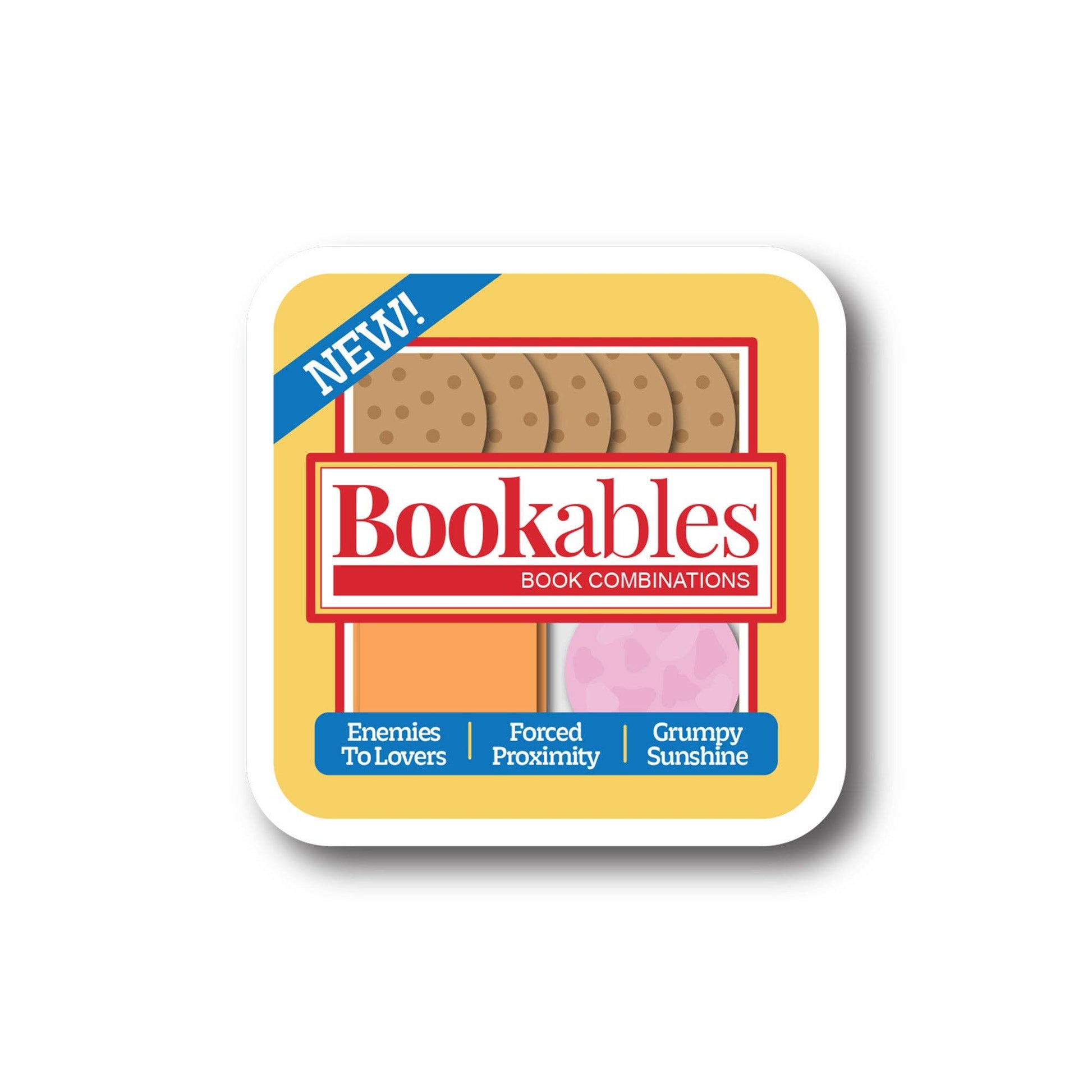 Packaging of Bookables book combinations with a yellow border and red label.