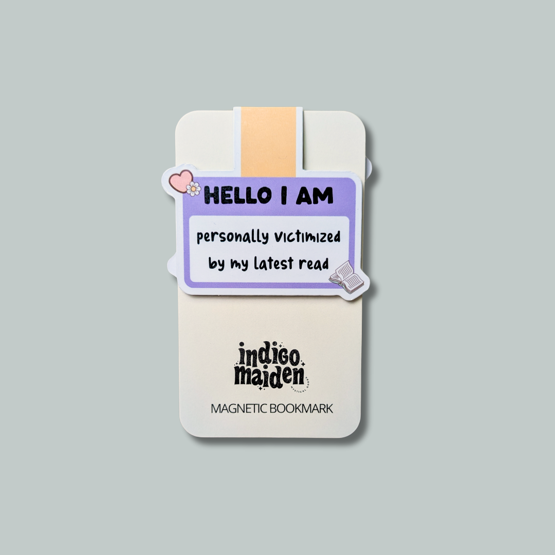 Magnetic bookmark with a humorous message on a gray background