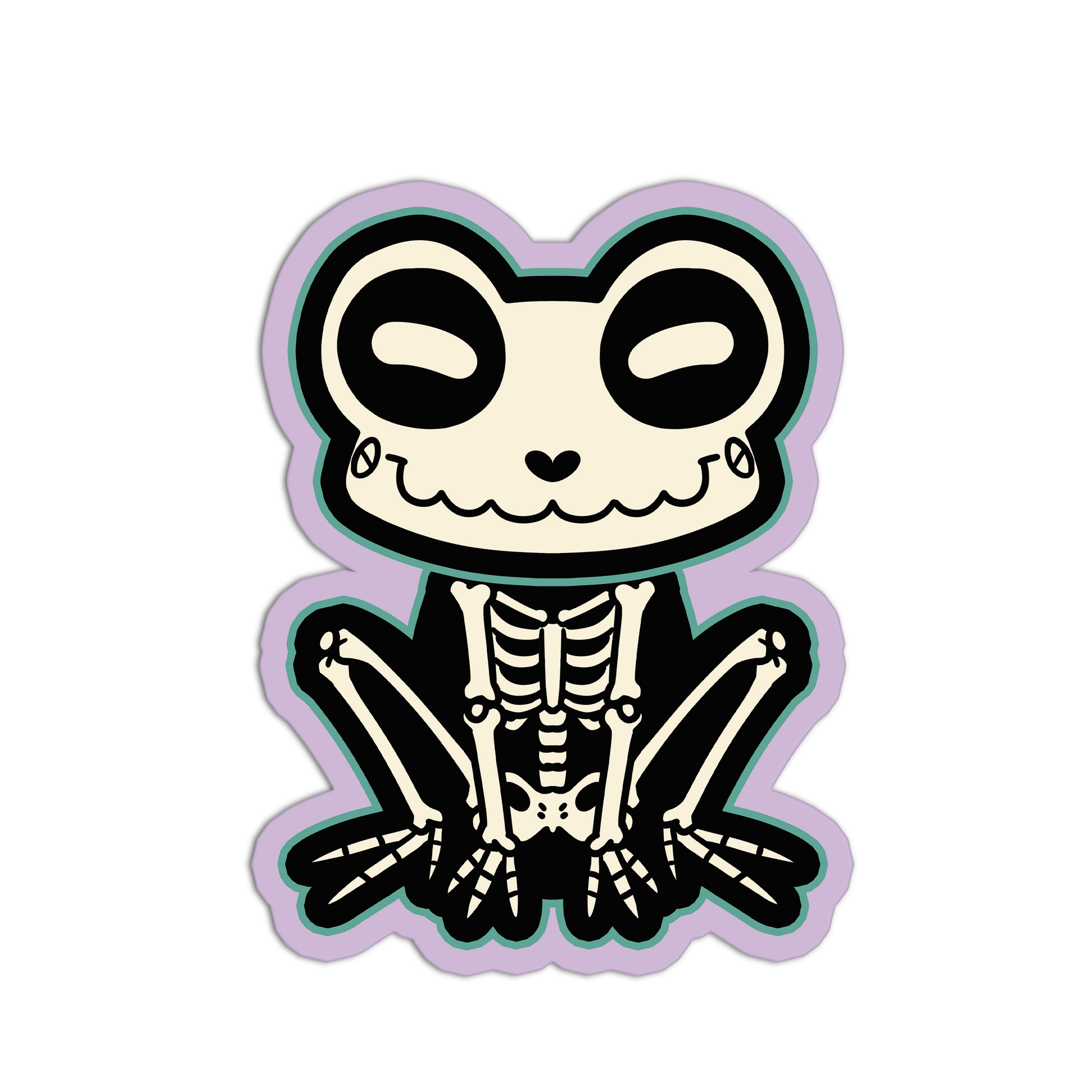 Skeleton panda sticker with a purple border on a white background