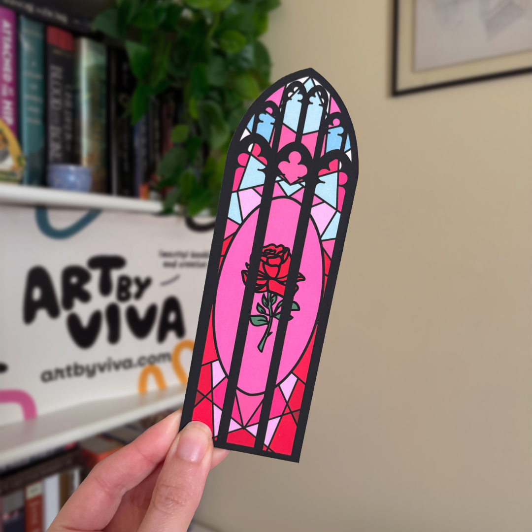 Stained Glass Bookish Bookmark | Gothic Rose Die-Cut Bookmark