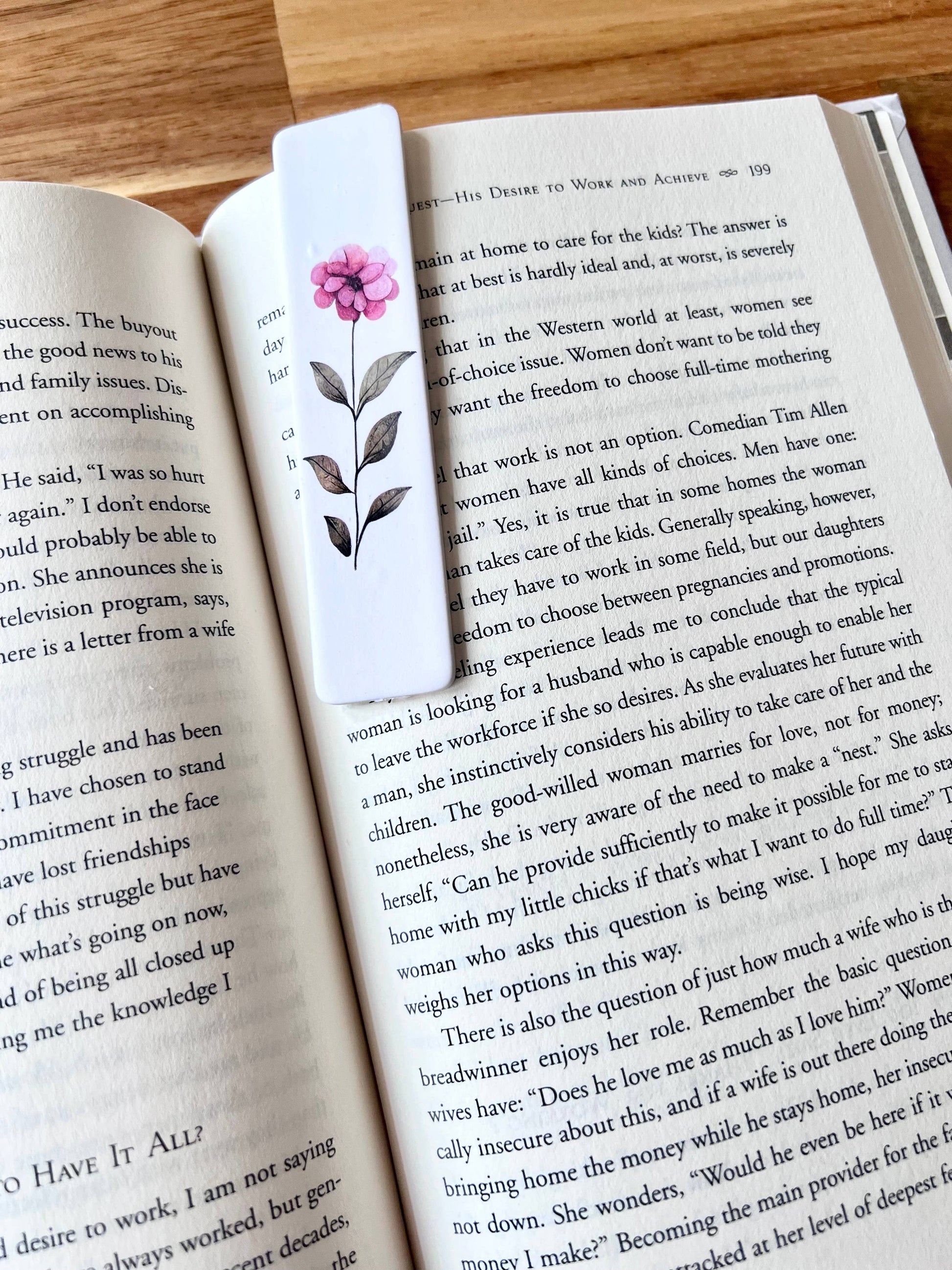 Floral bookmark on an open book