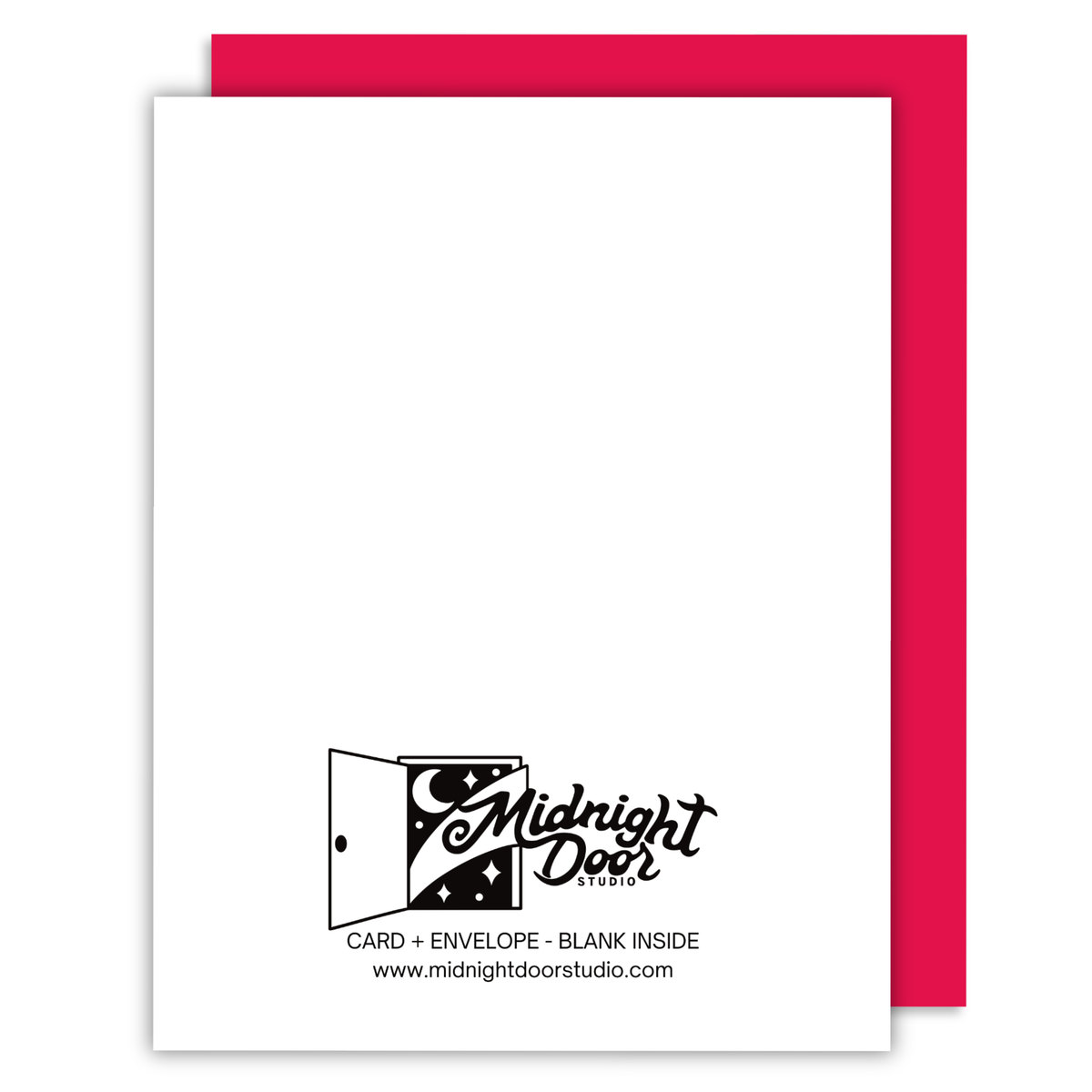 White card with black logo and text on a white background