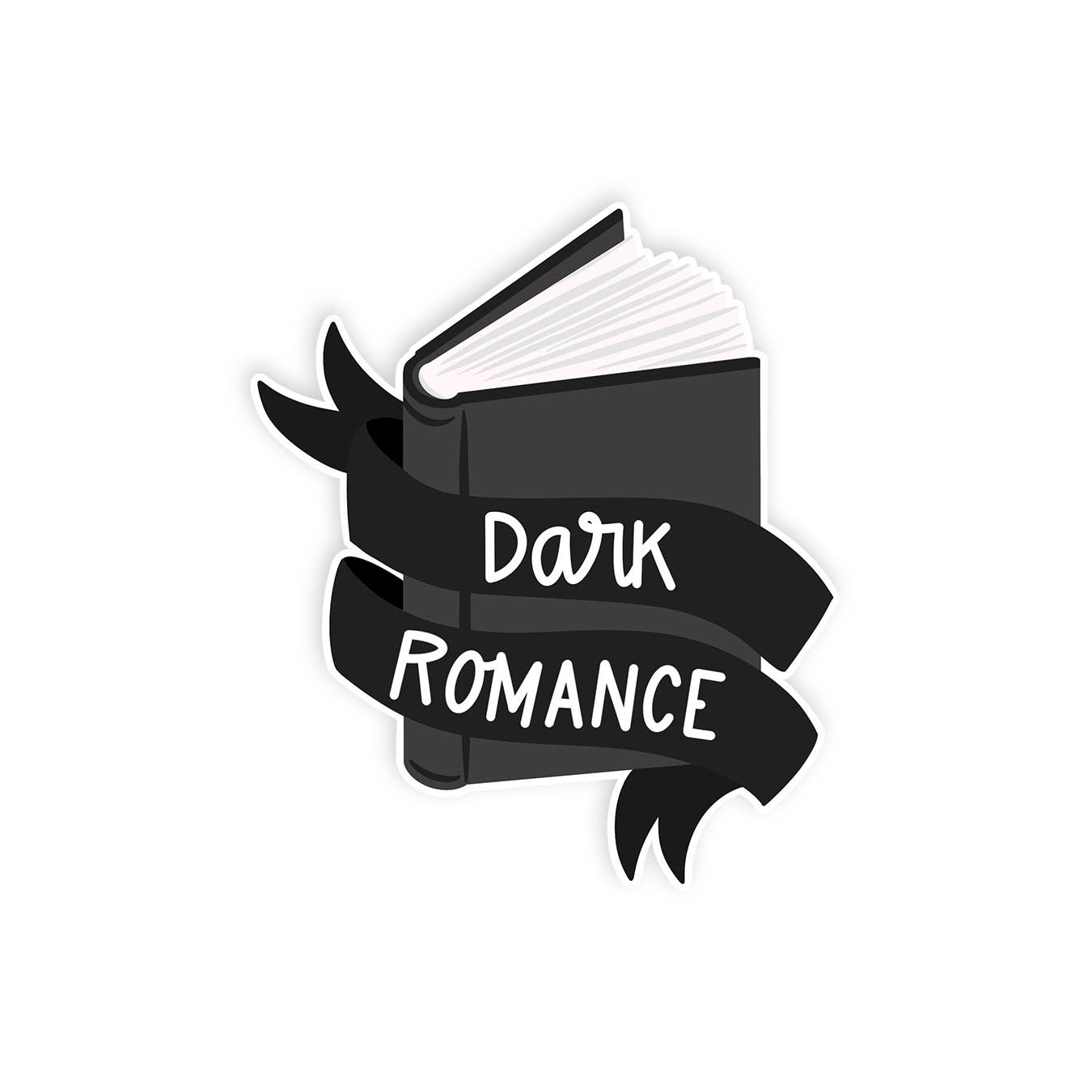 Book with a black ribbon and 'Dark Romance' text on a white background