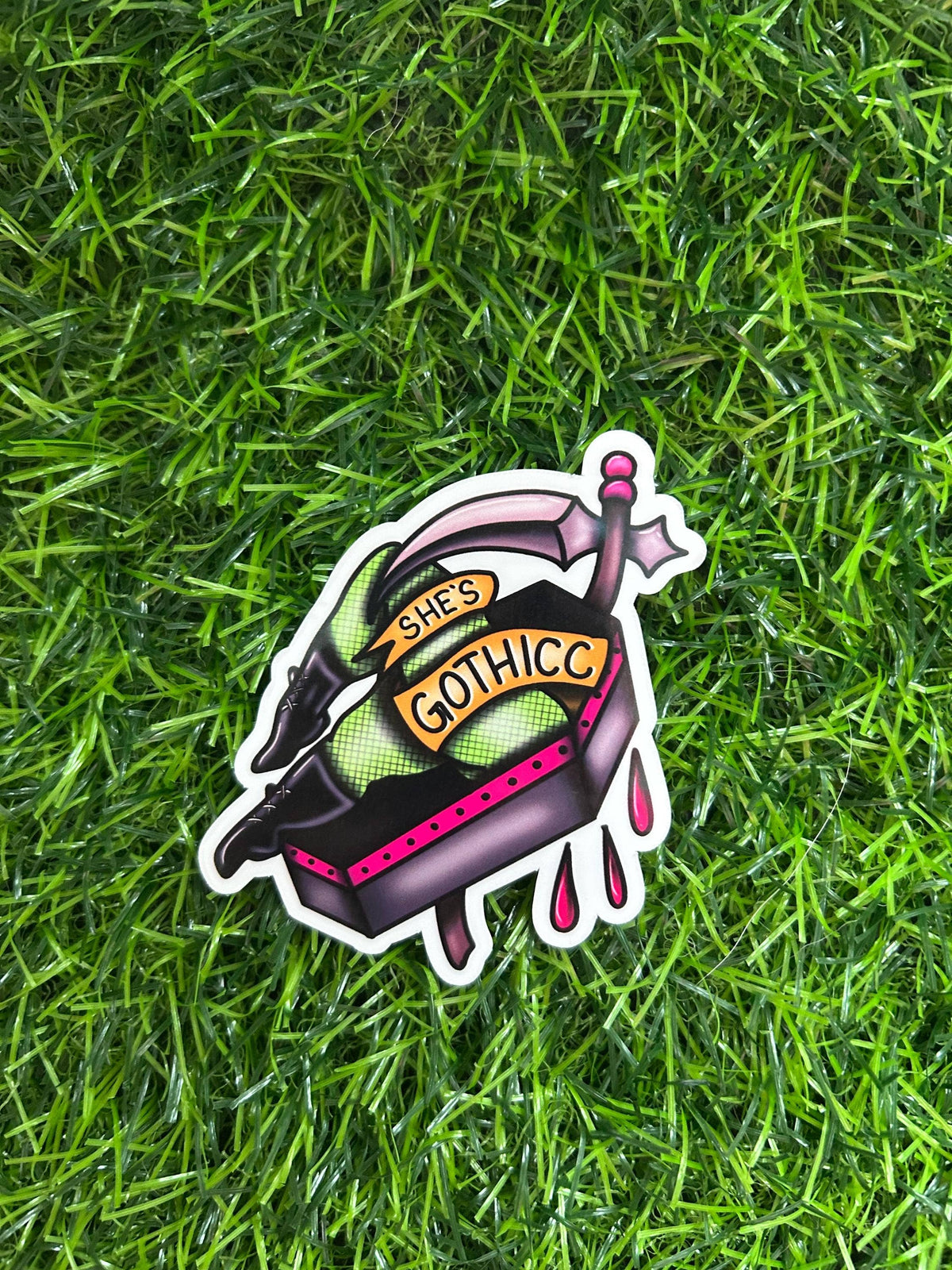 She's Gothicc Sticker | Funny Goth Girl Vinyl Sticker