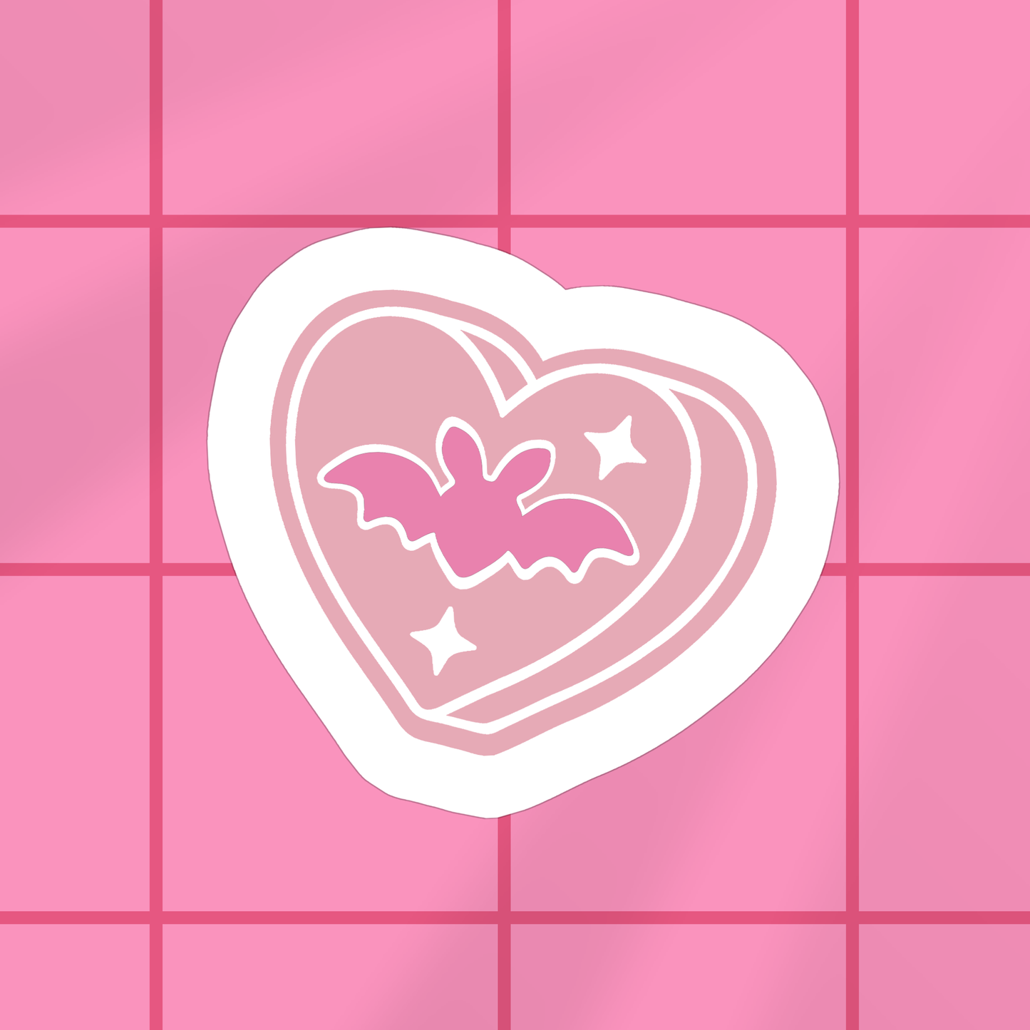 Pink Halloween Heart w/ Bat Sticker