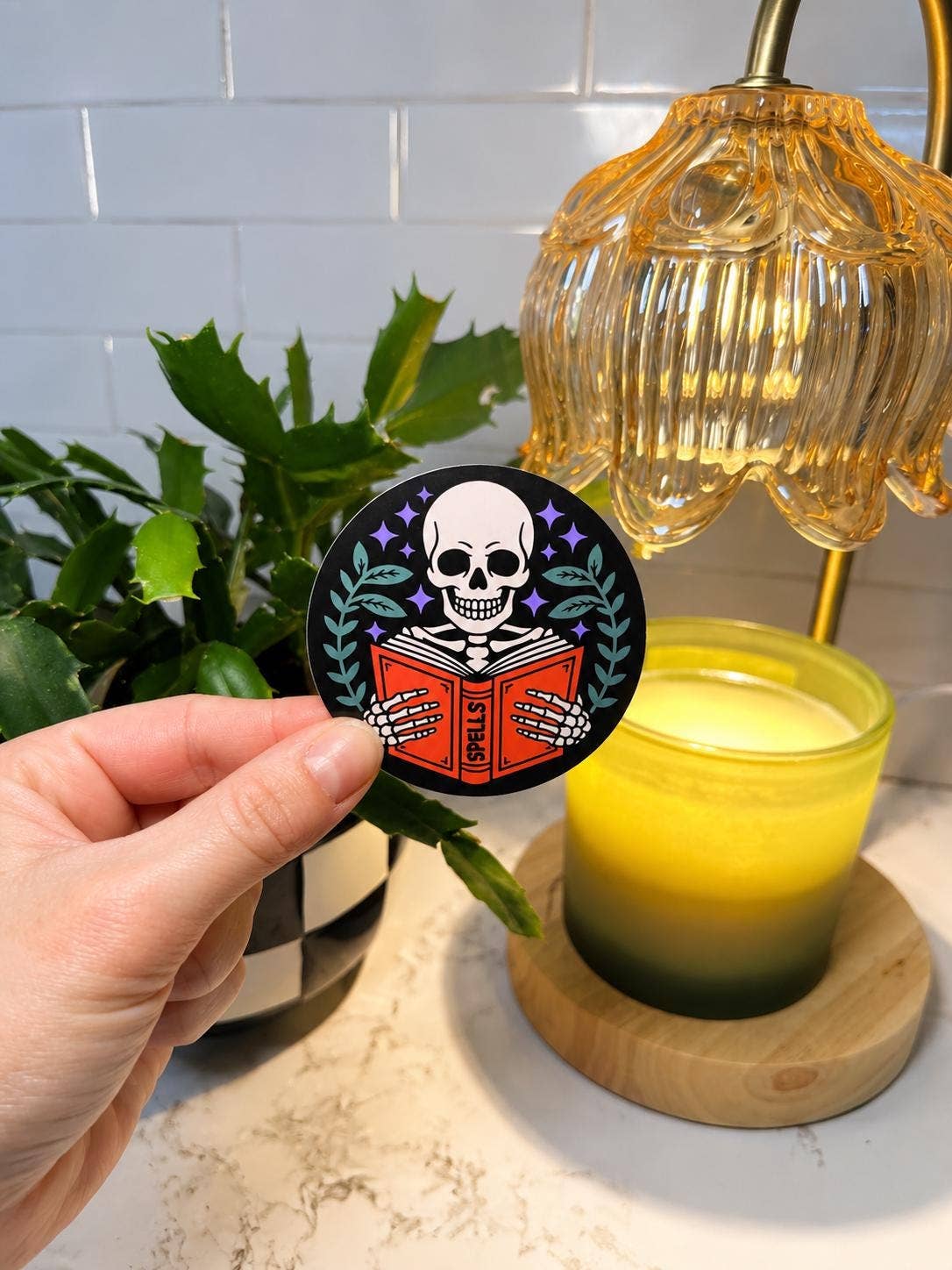 Spooky Skeleton Spells Book | Halloween Waterproof Decal