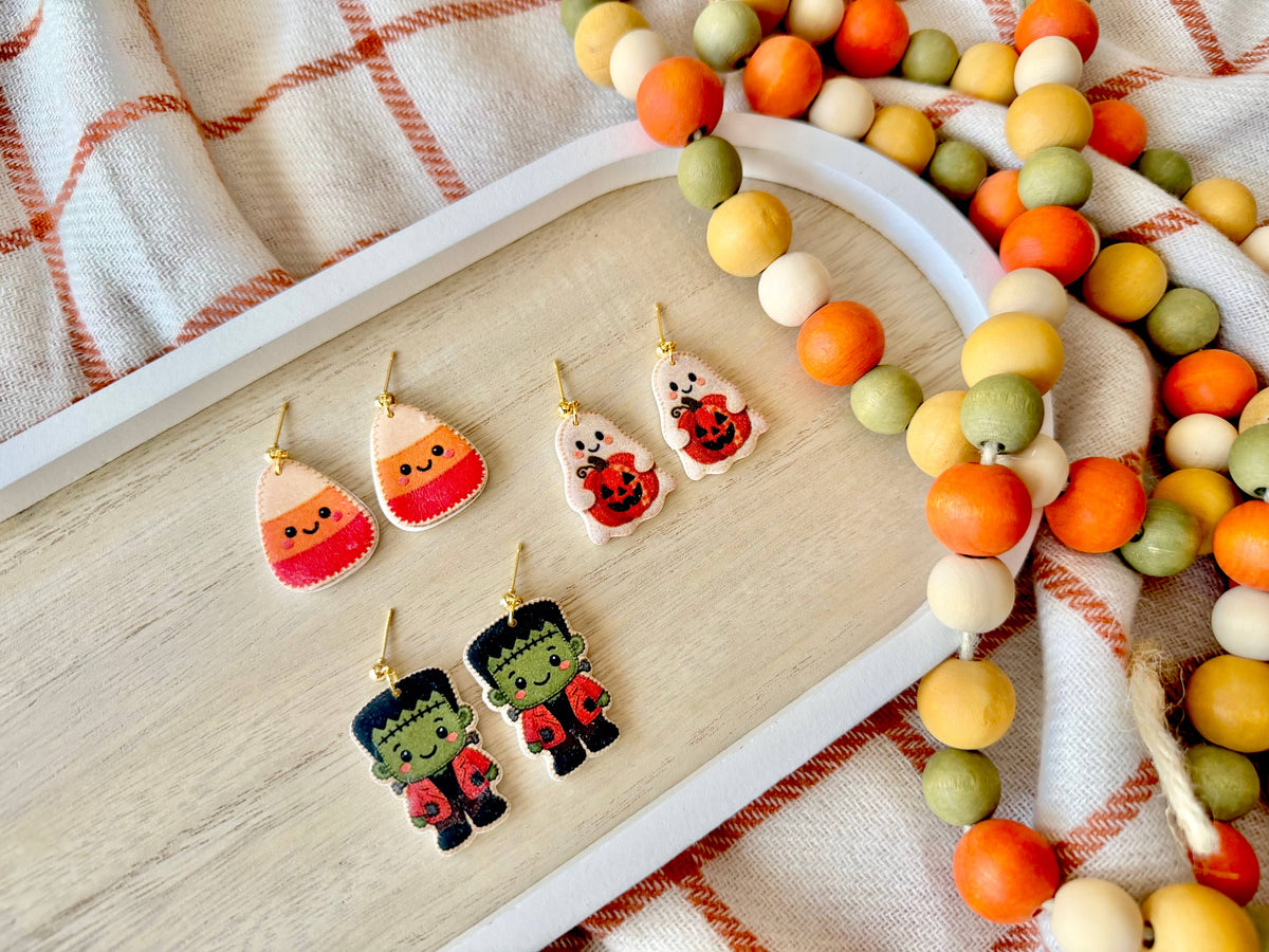 Cute Halloween Earrings | Candy Corn, Frankenstein & Ghost Clay Earrings
