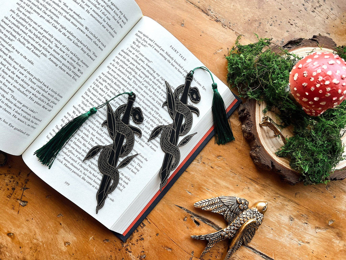 Serpent's Blade Faux Leather Bookmark | Snake & Sword Bookmark