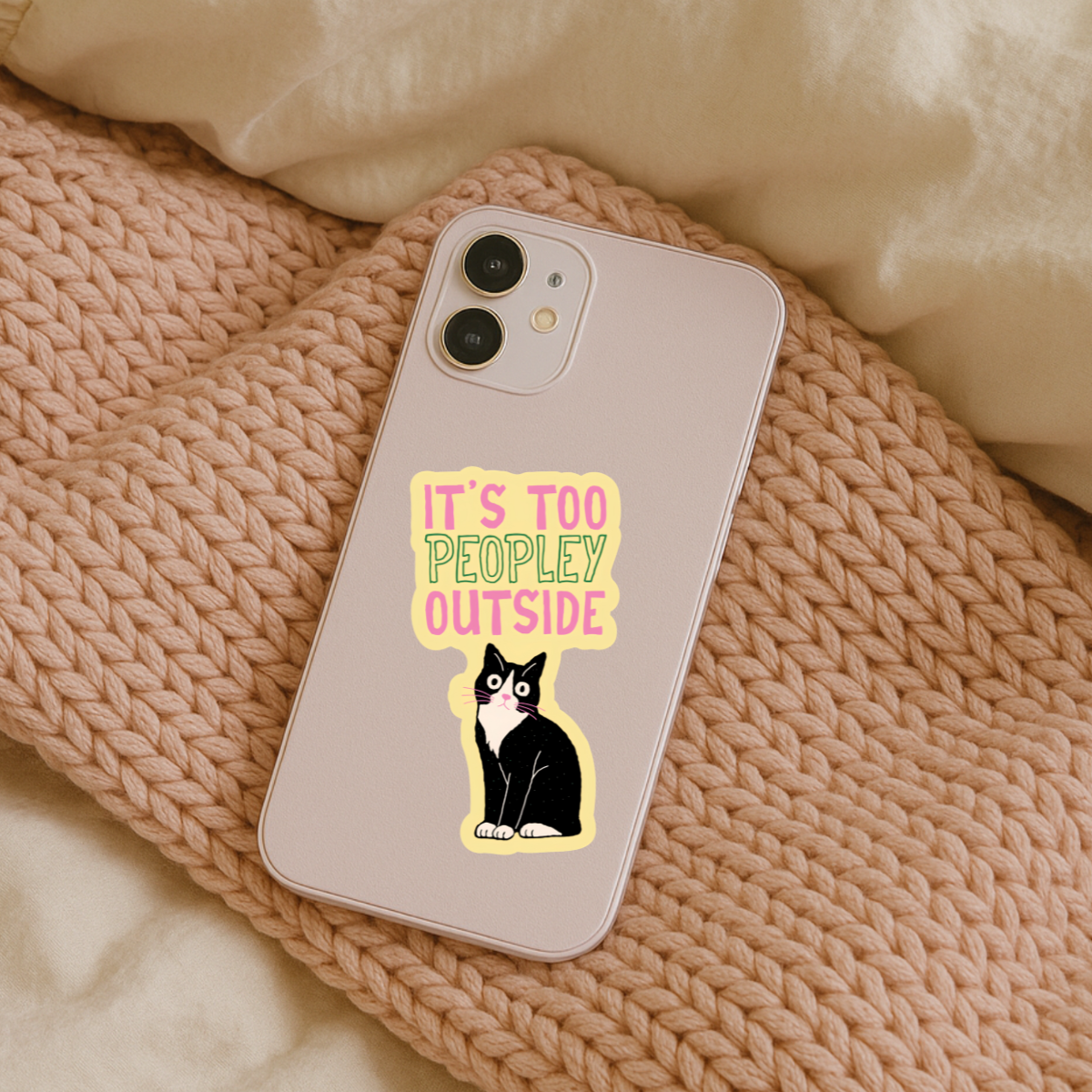 It’s Too Peopley Outside Cat Sticker | Funny Introvert Vinyl Sticker