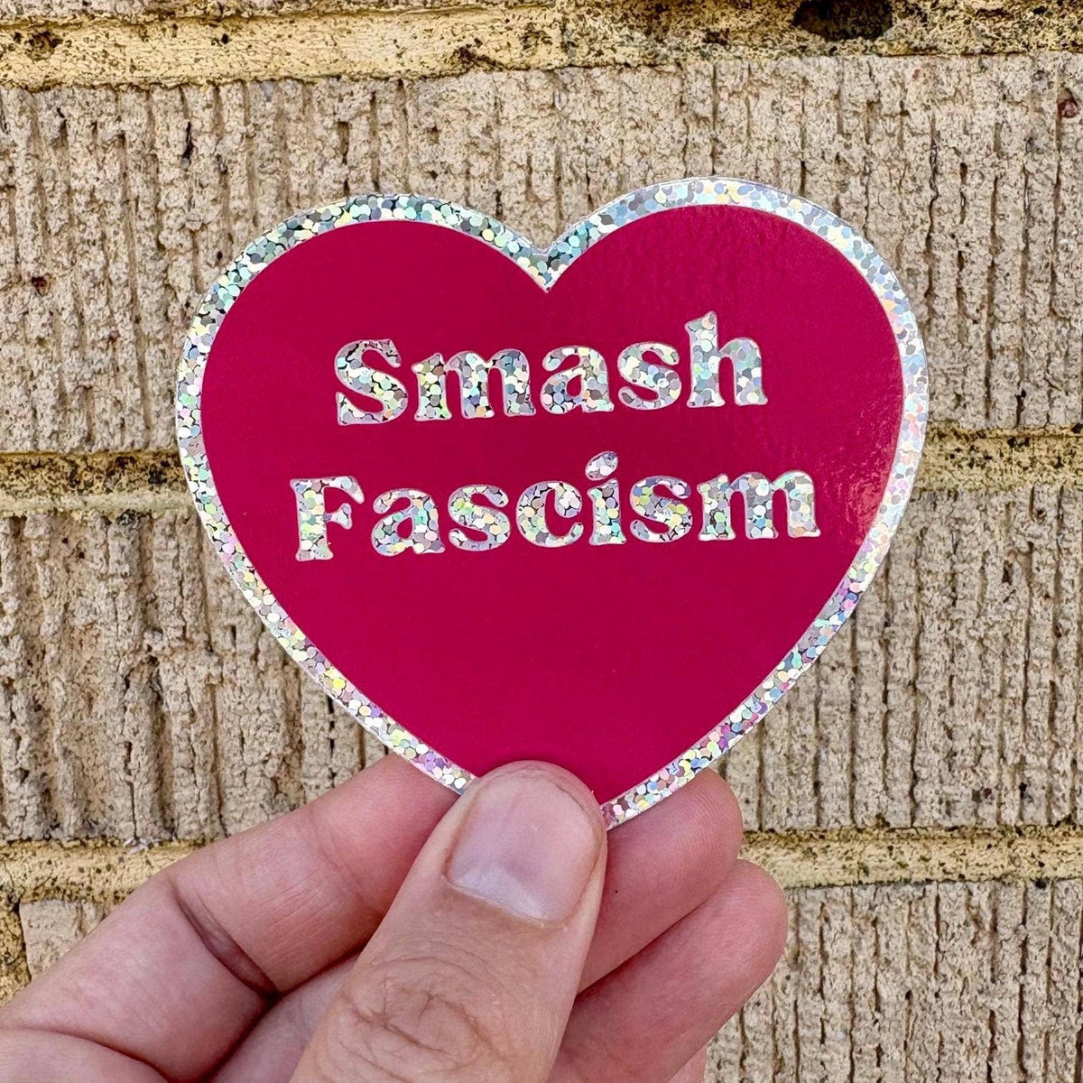 Smash Fascism Glitter Heart Sticker | Anti-Fascist Vinyl Sticker