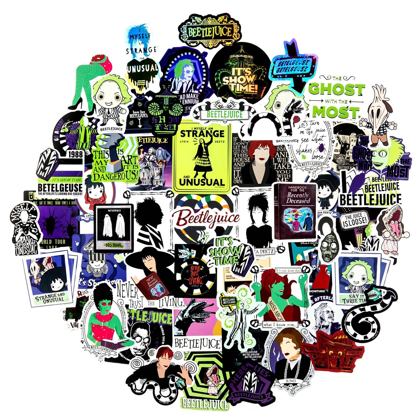 Beetlejuice Never Trust the Living Decals | 60-Pack Vinyl Sticker Set