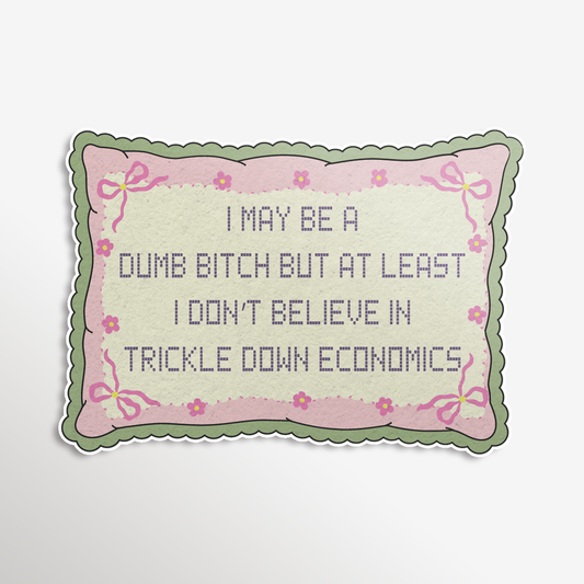 Decorative pillow with text on a light gray background