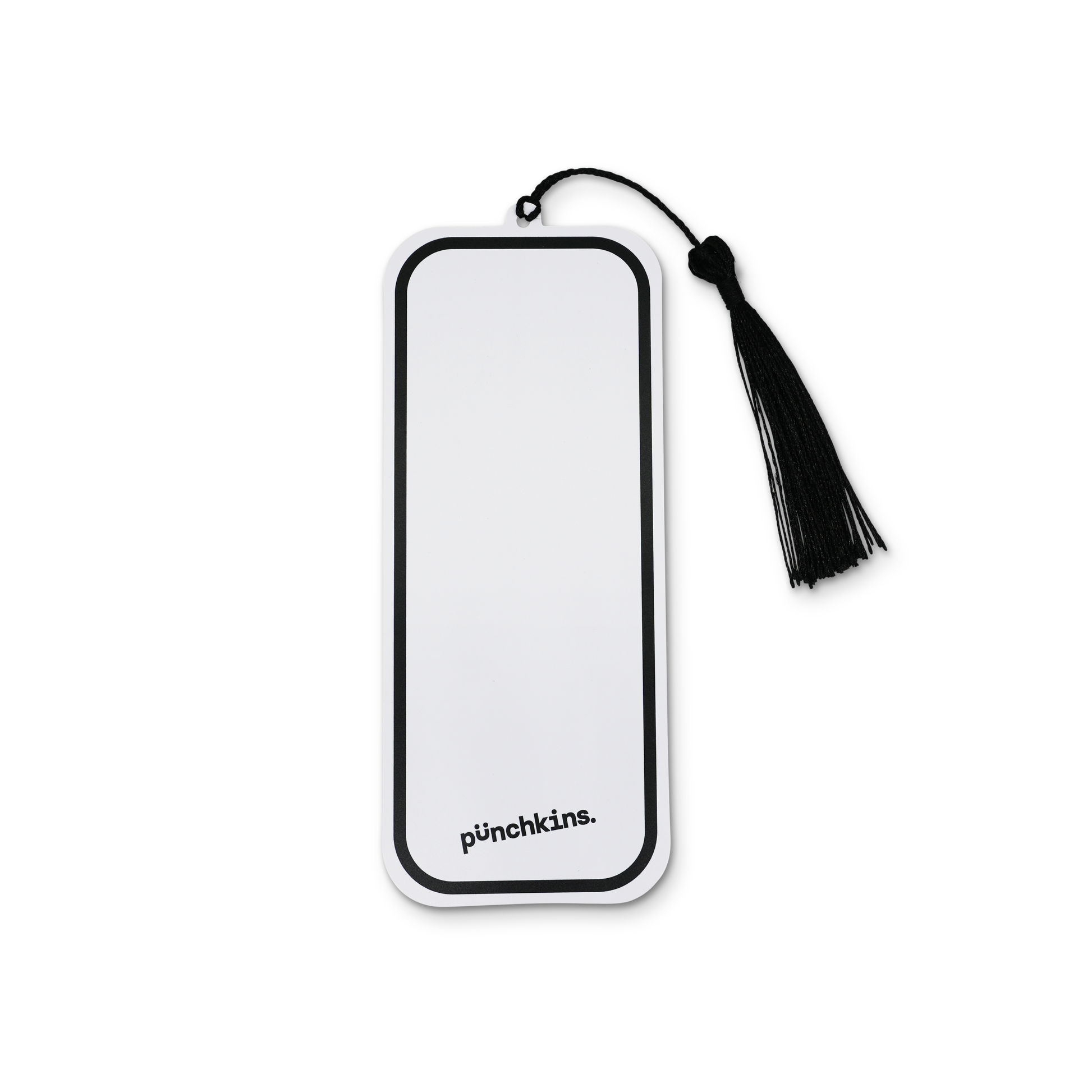 White rectangular object with black tassel and 'punchkins' branding on a white background