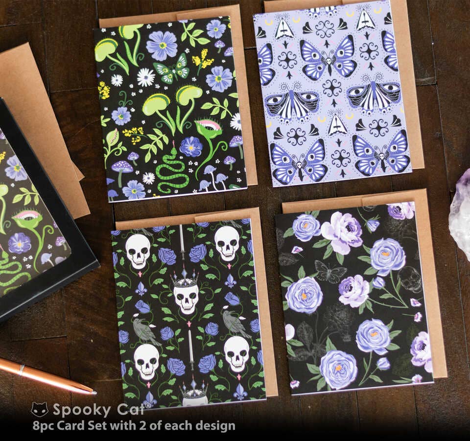 Gothic Floral Card Set | 4-Piece Blank Greeting Card Set