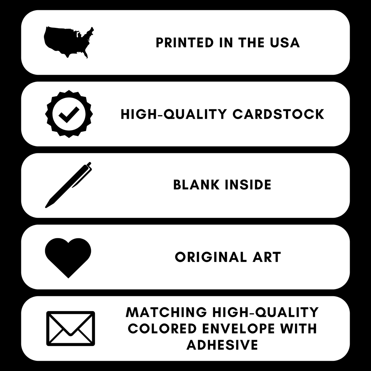 List of features of printed products on a black background